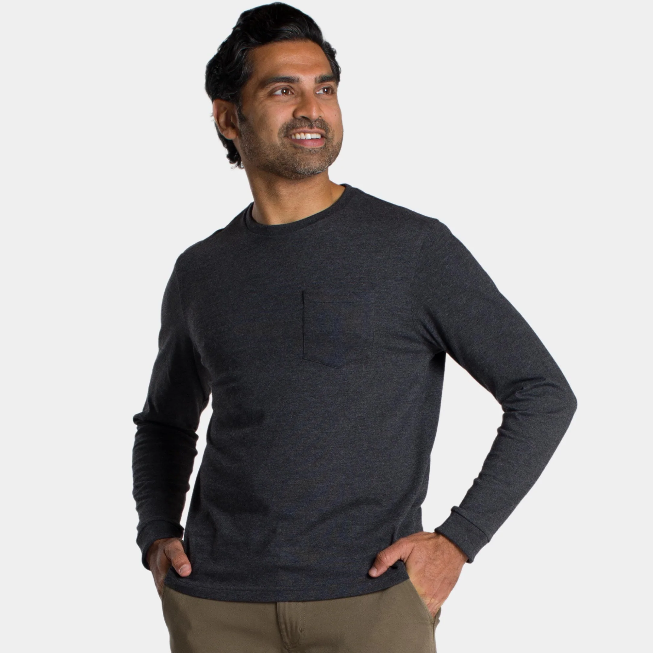 Heather Black Long Sleeve Pocket Tee - Image 6