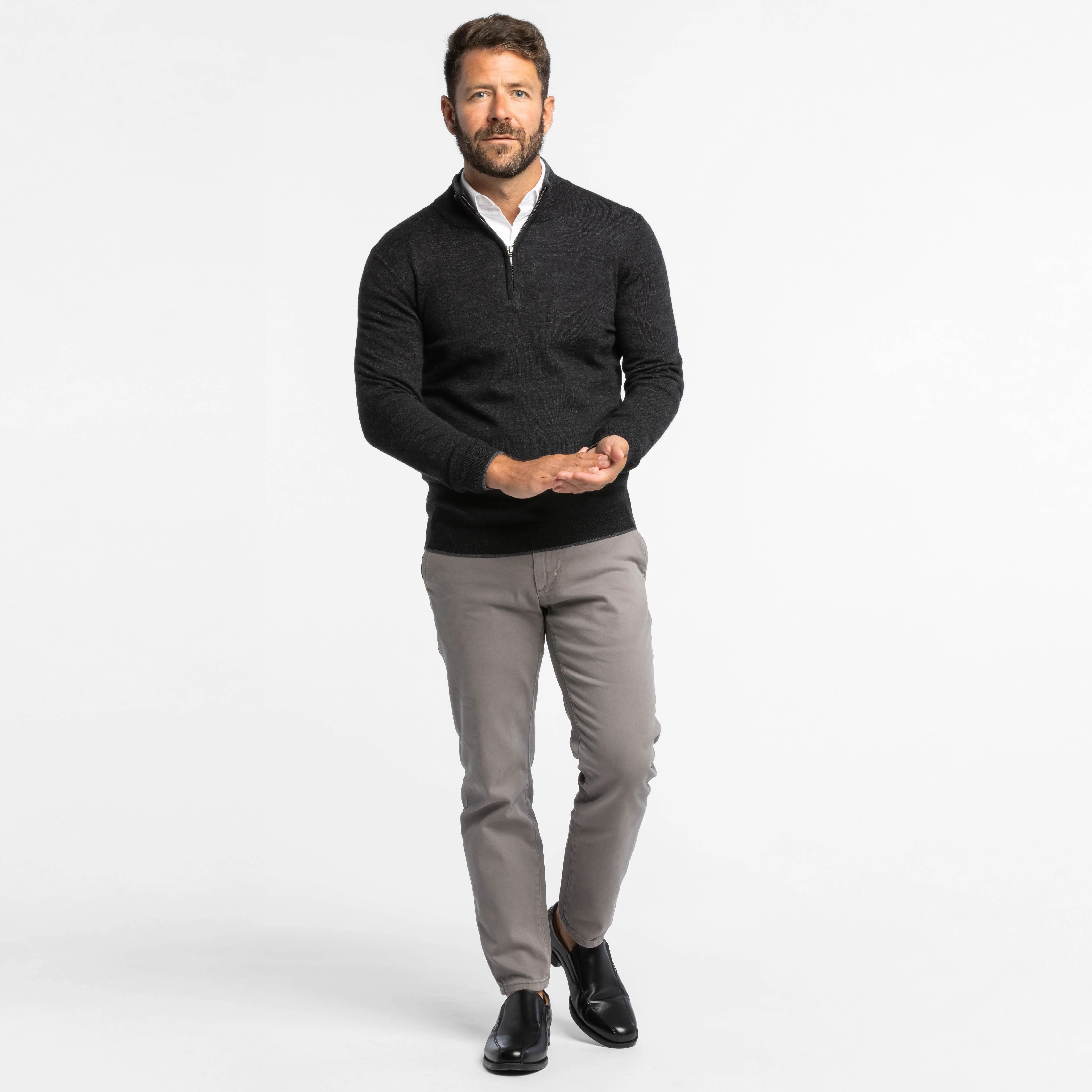 Heather Black Merino Quarter-Zip Sweater - Image 2