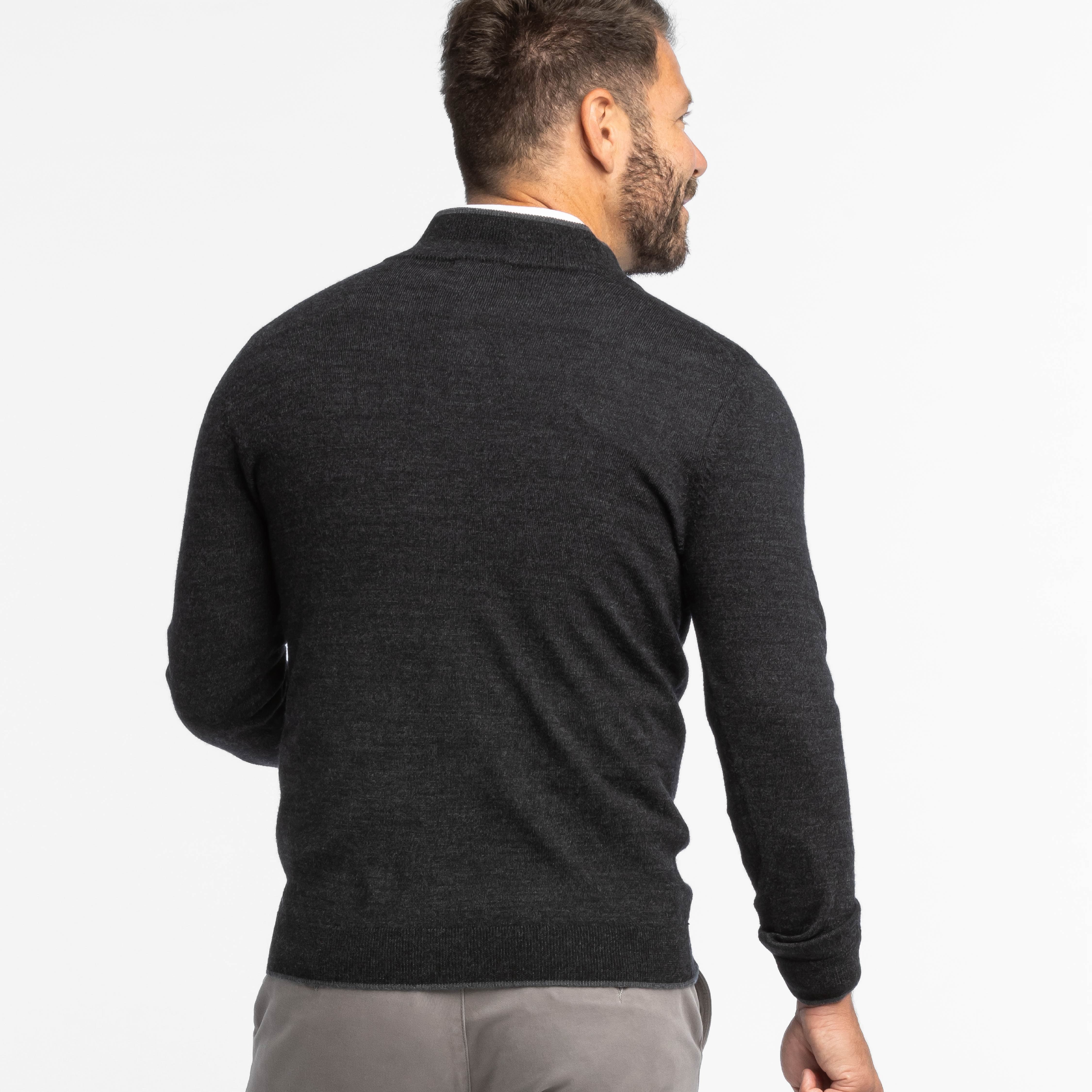 Heather Black Merino Quarter-Zip Sweater - Image 3