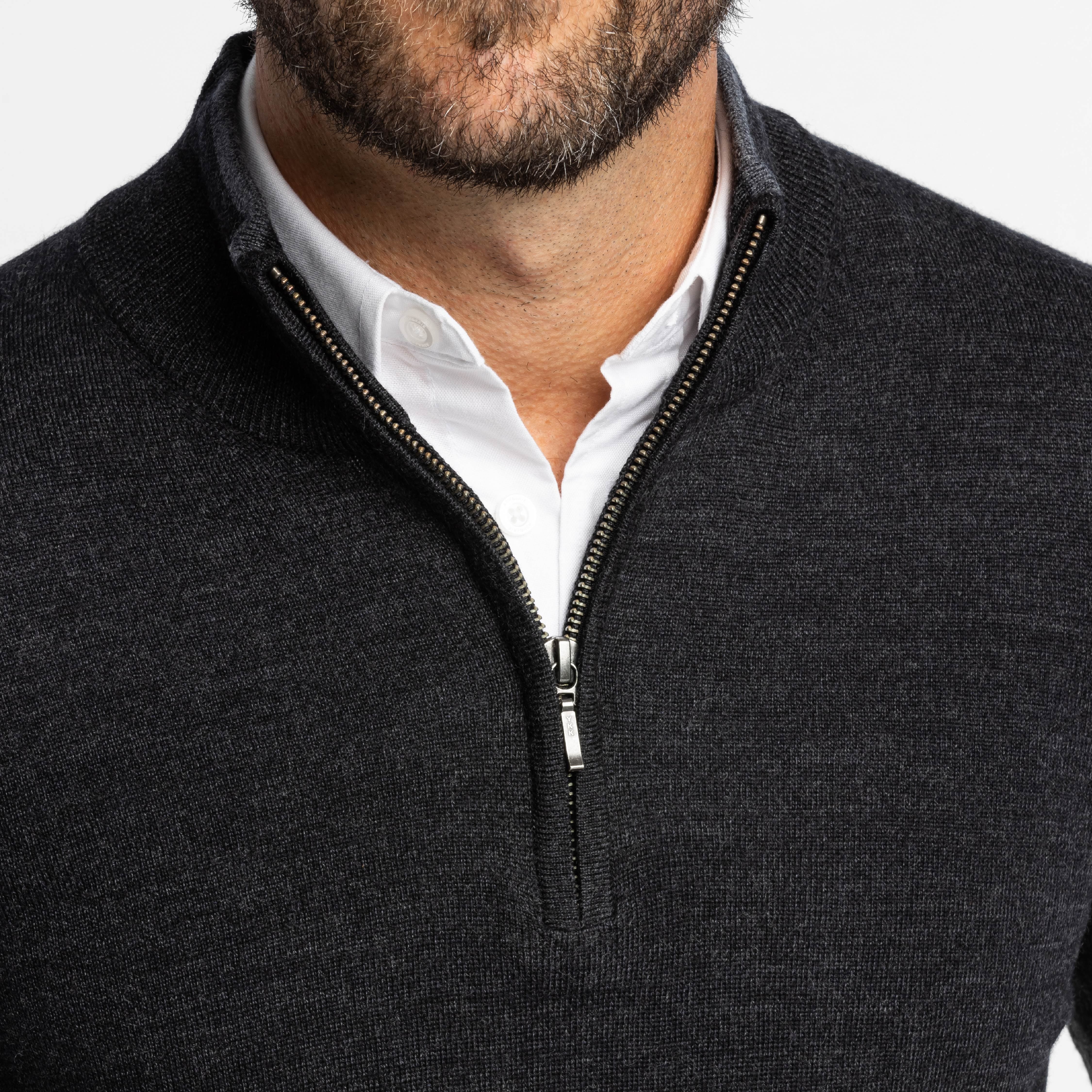Heather Black Merino Quarter-Zip Sweater - Image 4
