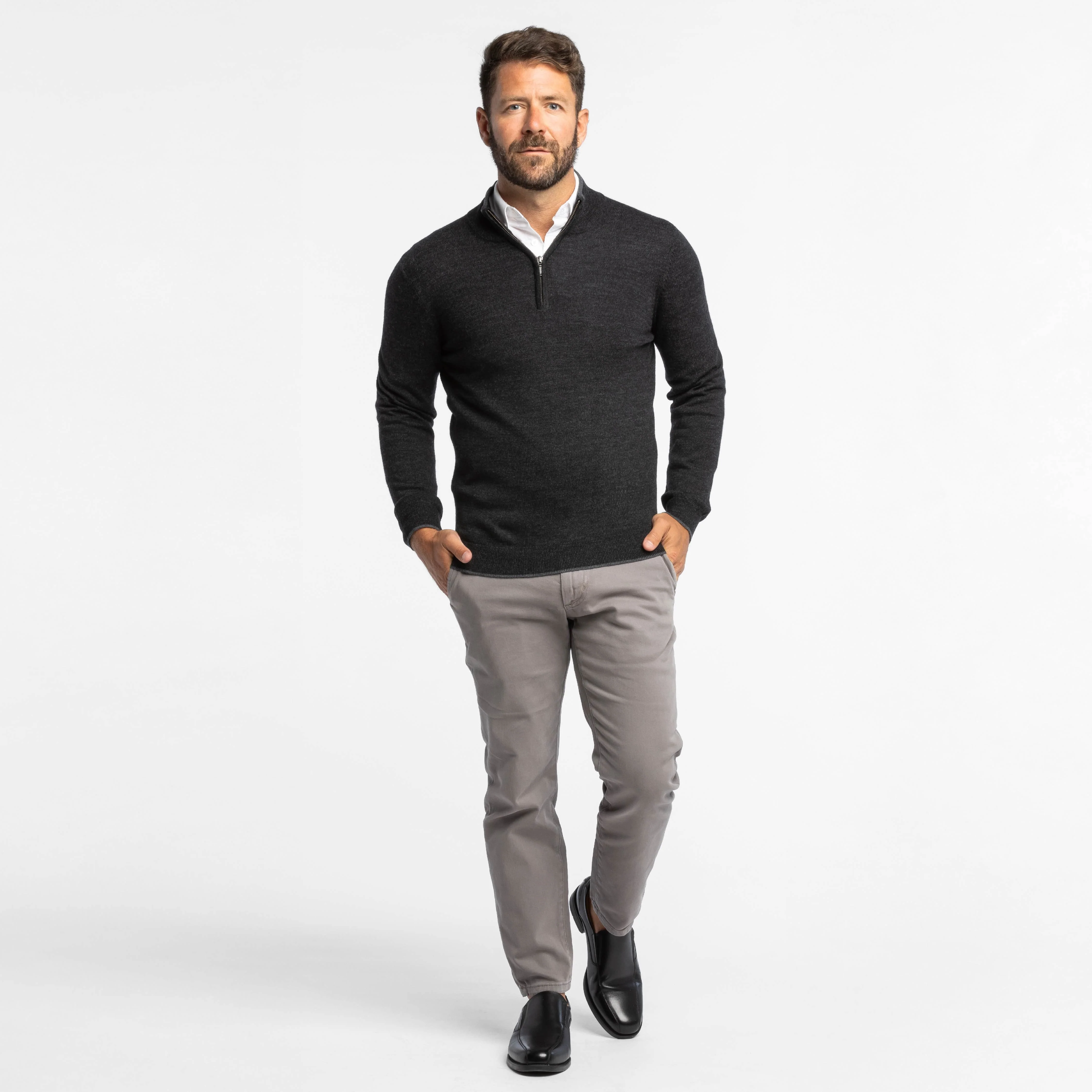 Heather Black Merino Quarter-Zip Sweater - Image 6