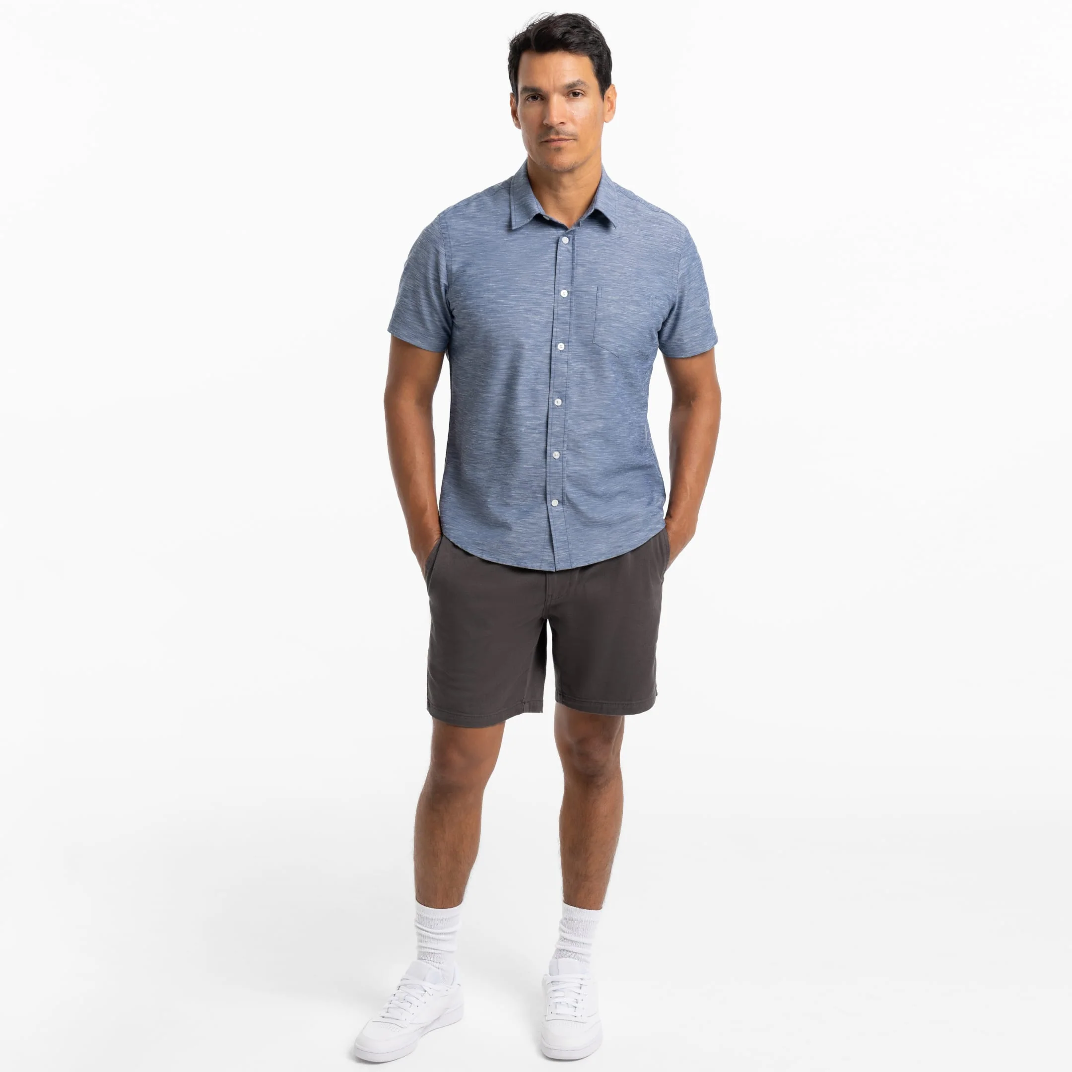 Heather Blue Linen Short Sleeve Wrinkle Free Shirt - Image 2