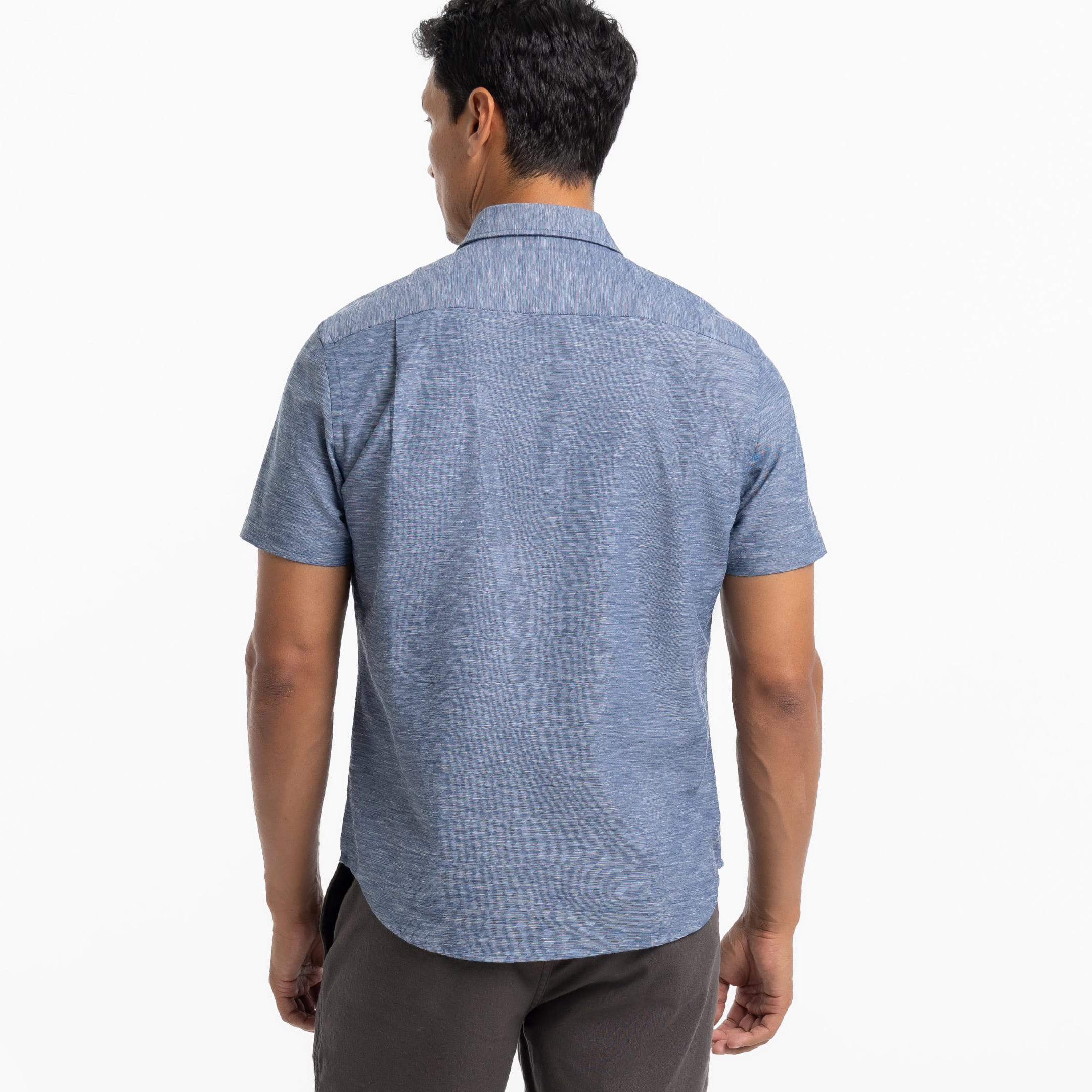 Heather Blue Linen Short Sleeve Wrinkle Free Shirt - Image 3