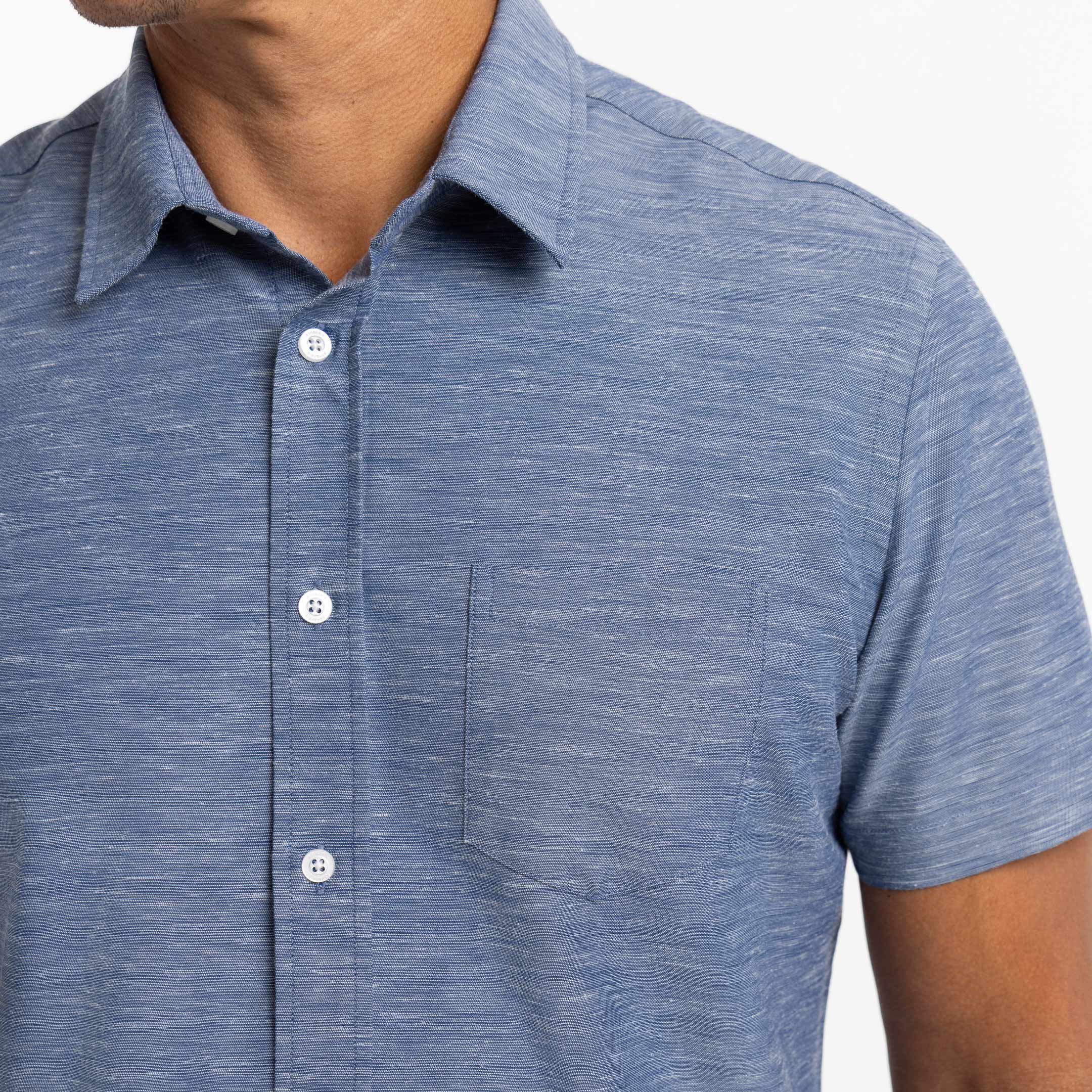 Heather Blue Linen Short Sleeve Wrinkle Free Shirt - Image 4