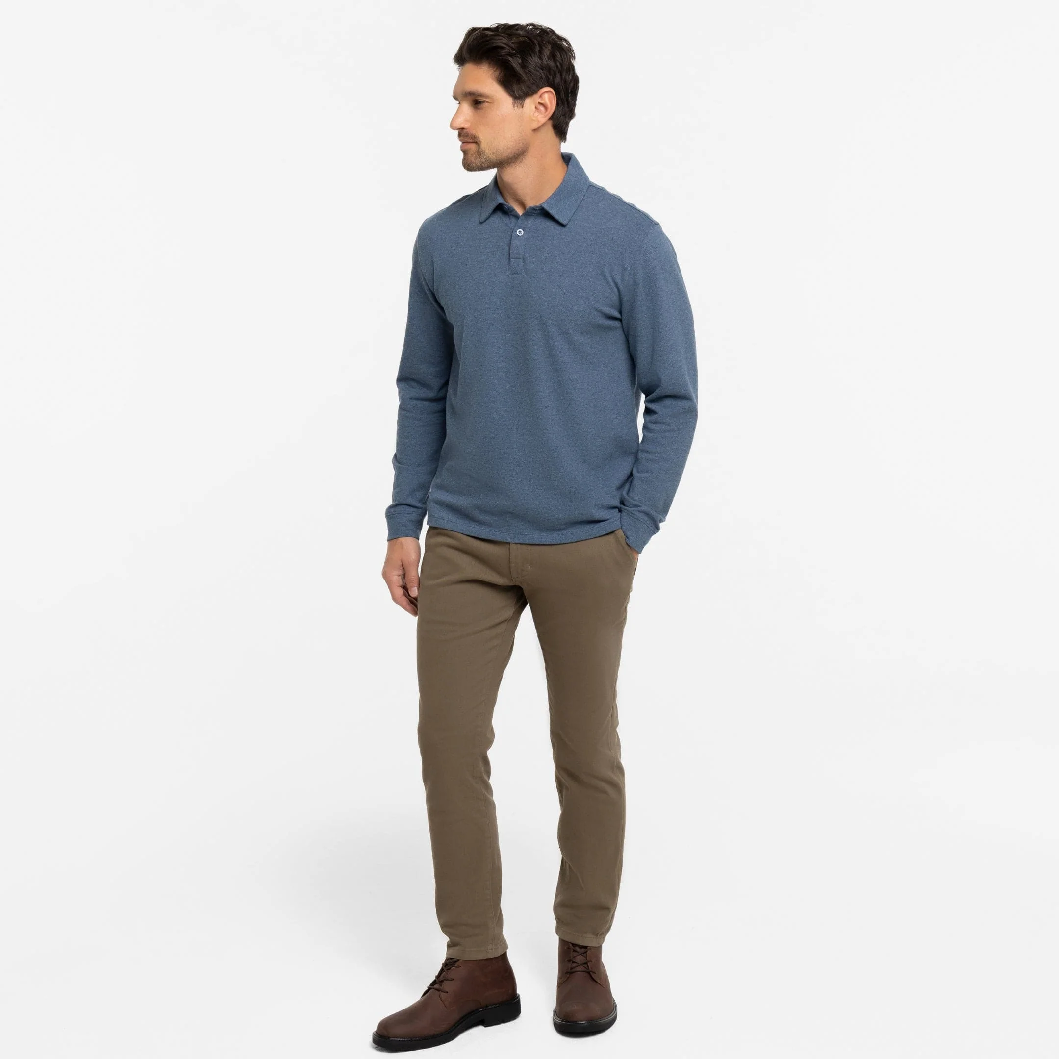 Heather Blue Pique Long Sleeve Polo - Image 2