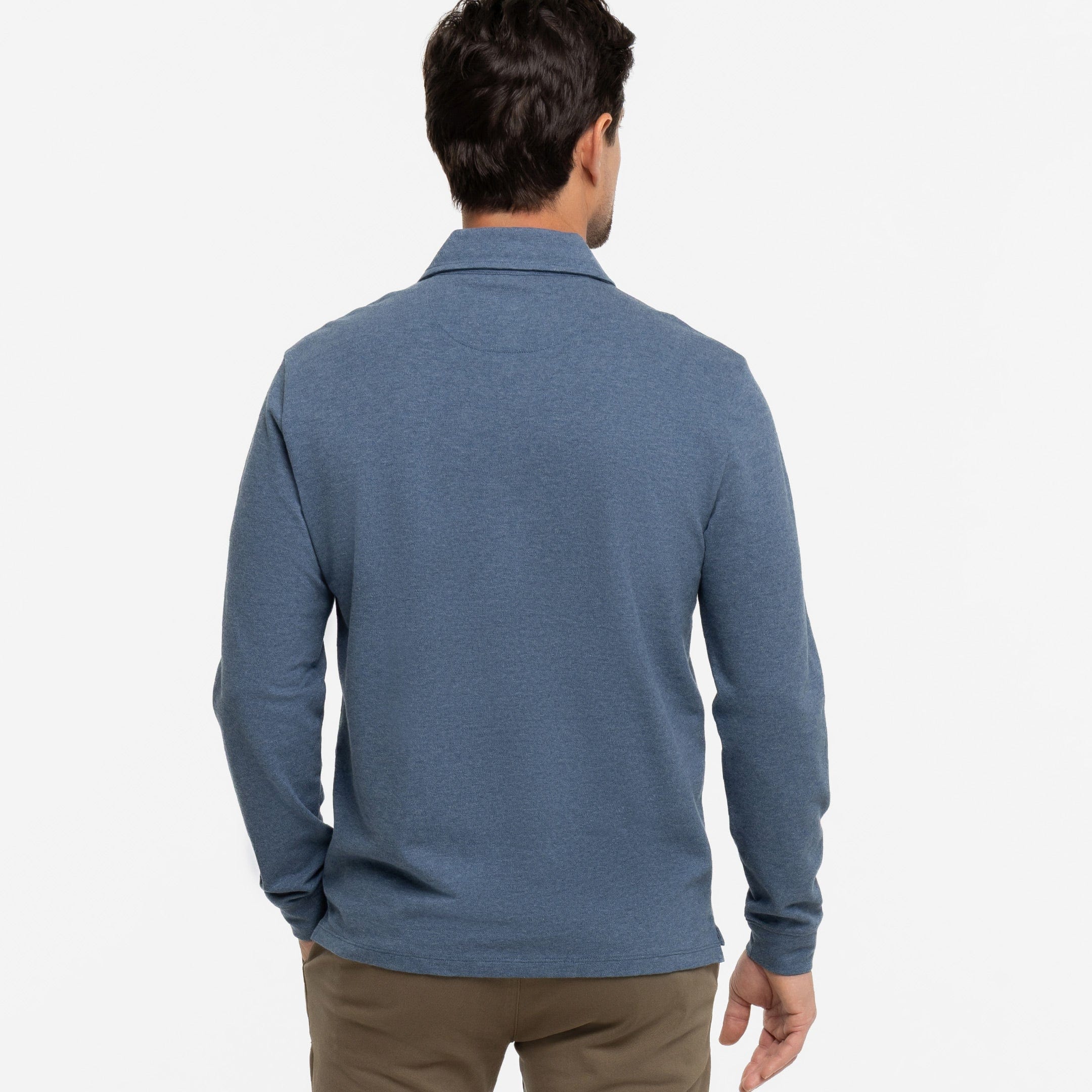 Heather Blue Pique Long Sleeve Polo - Image 3