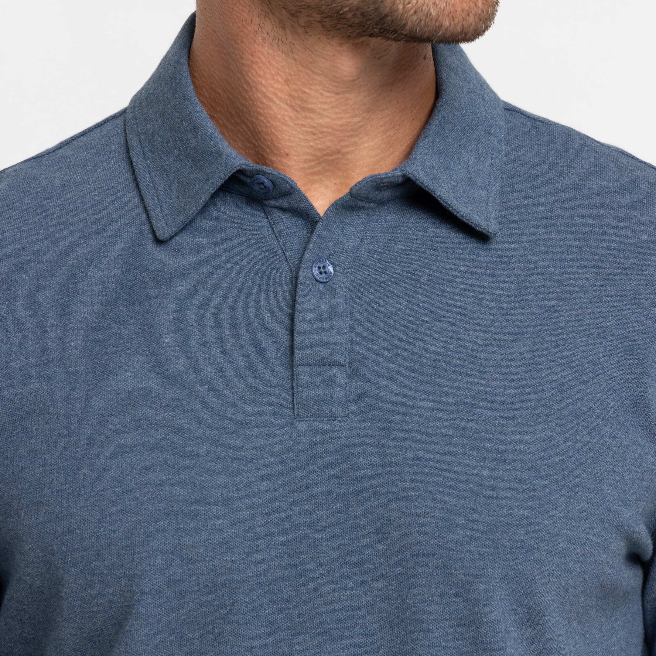 Heather Blue Pique Long Sleeve Polo - Image 4