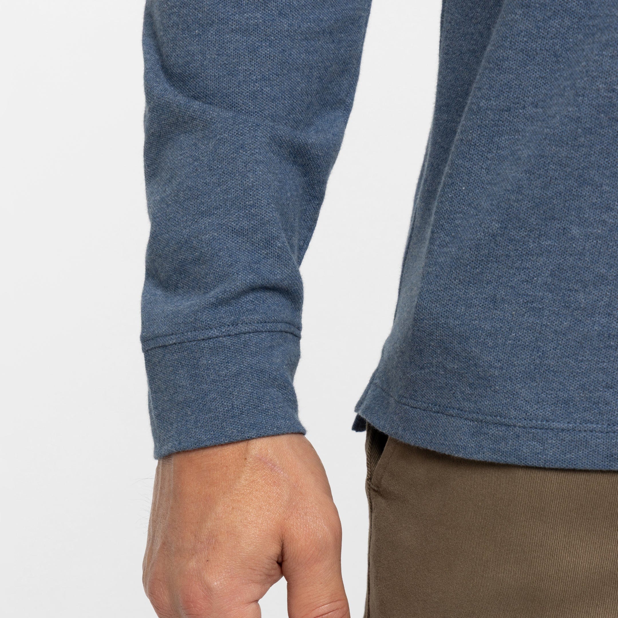 Heather Blue Pique Long Sleeve Polo - Image 5