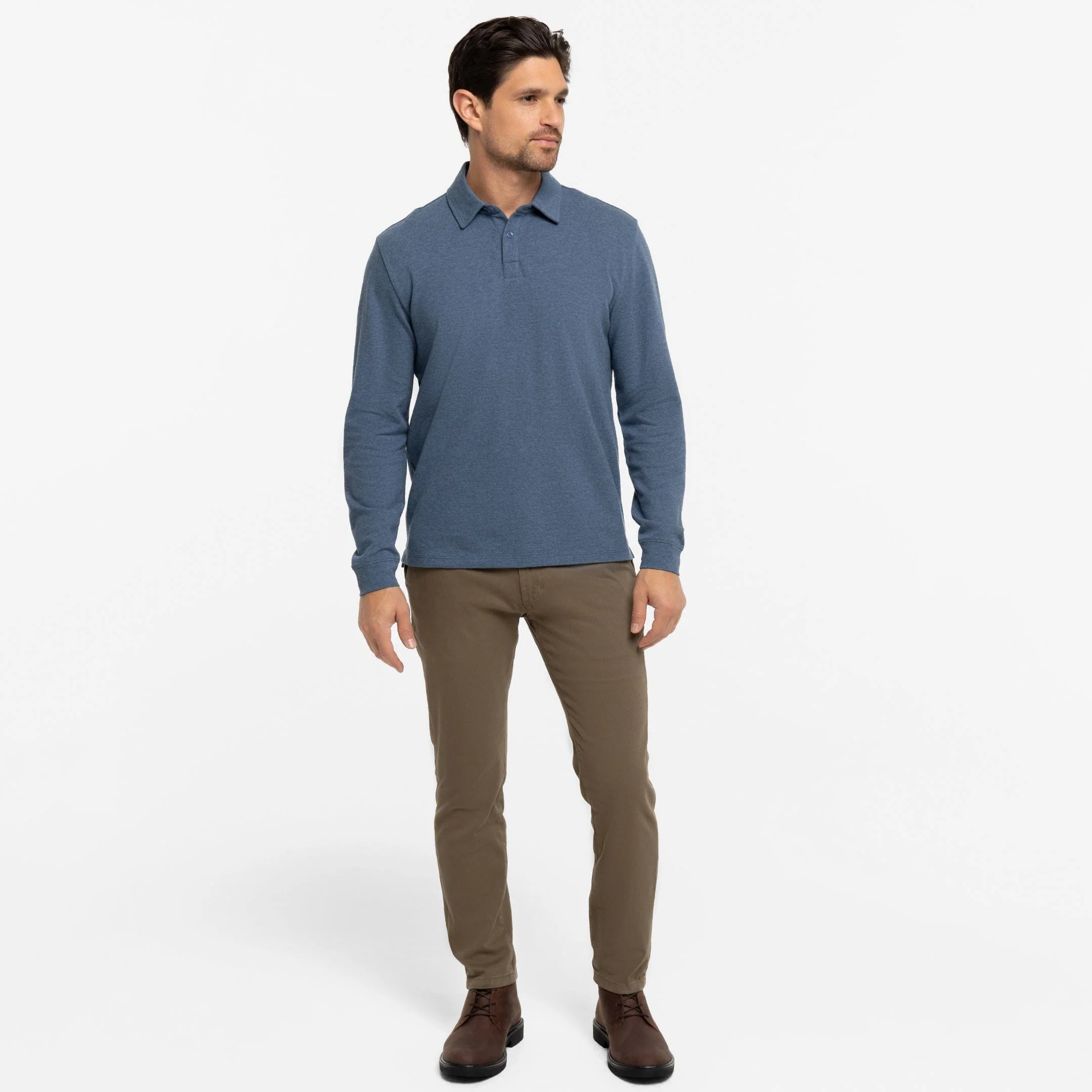Heather Blue Pique Long Sleeve Polo - Image 6