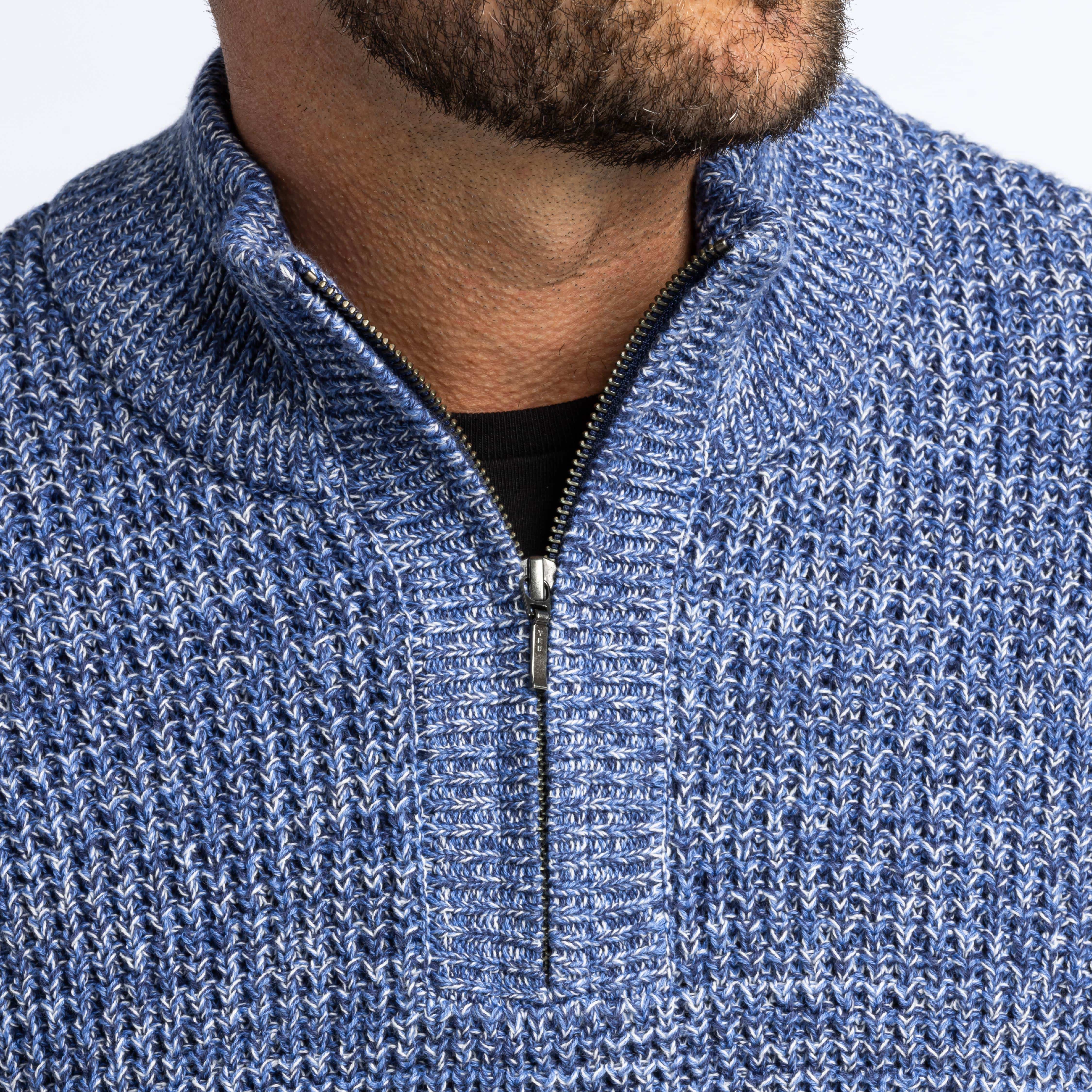 Heather Blue Waffle Knit Quarter-Zip Sweater - Image 4