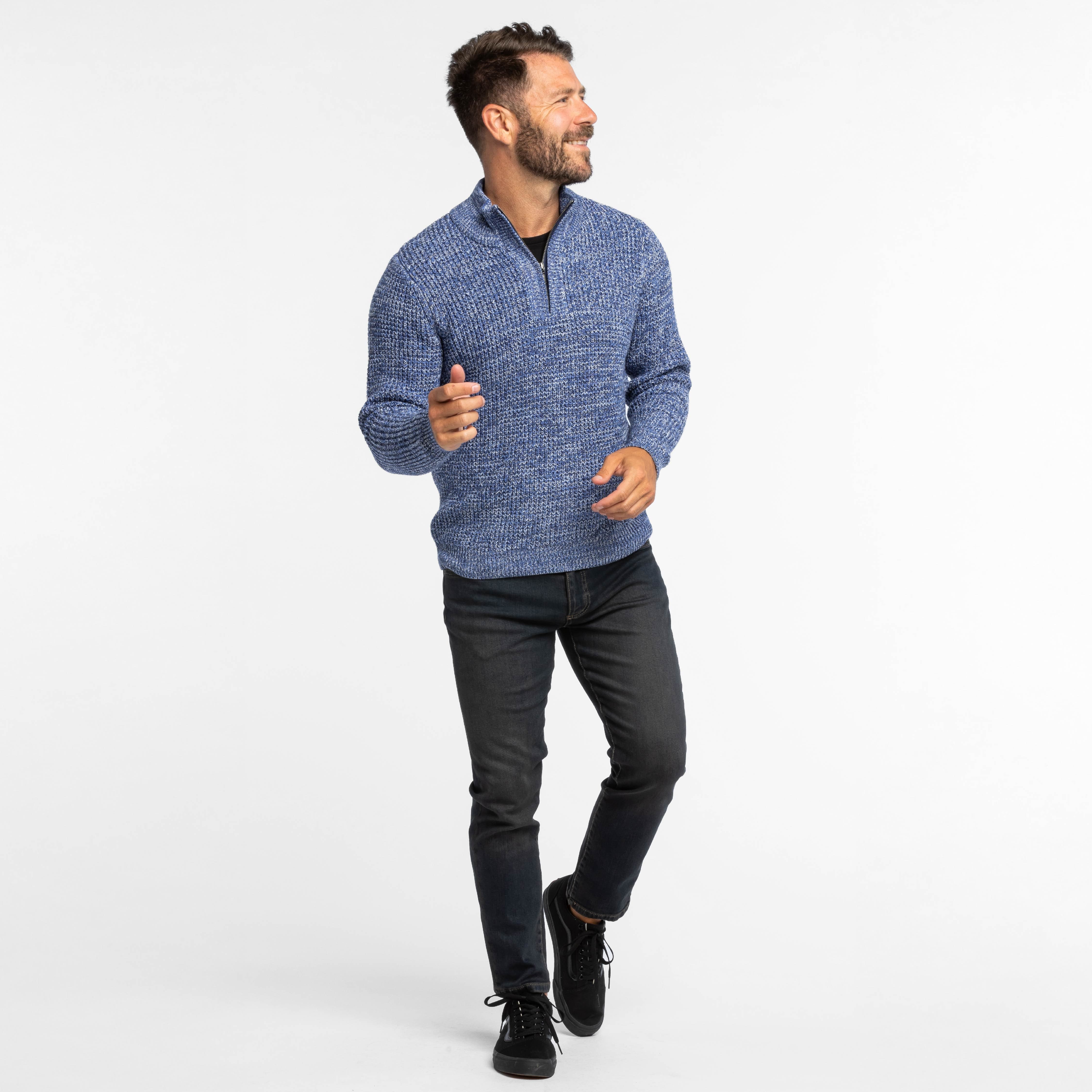 Heather Blue Waffle Knit Quarter-Zip Sweater - Image 6