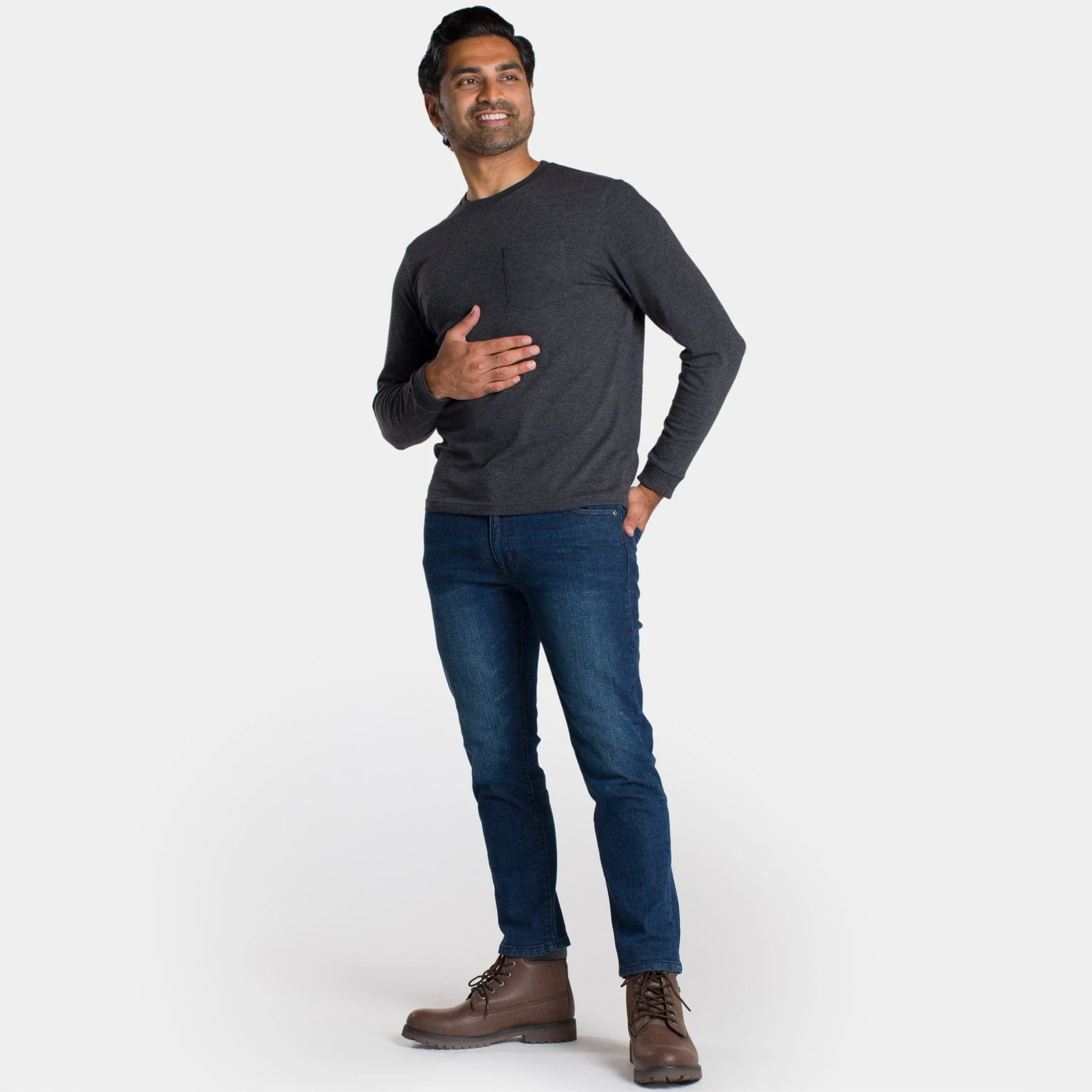 Heather Charcoal Long Sleeve Pocket Tee - Image 2