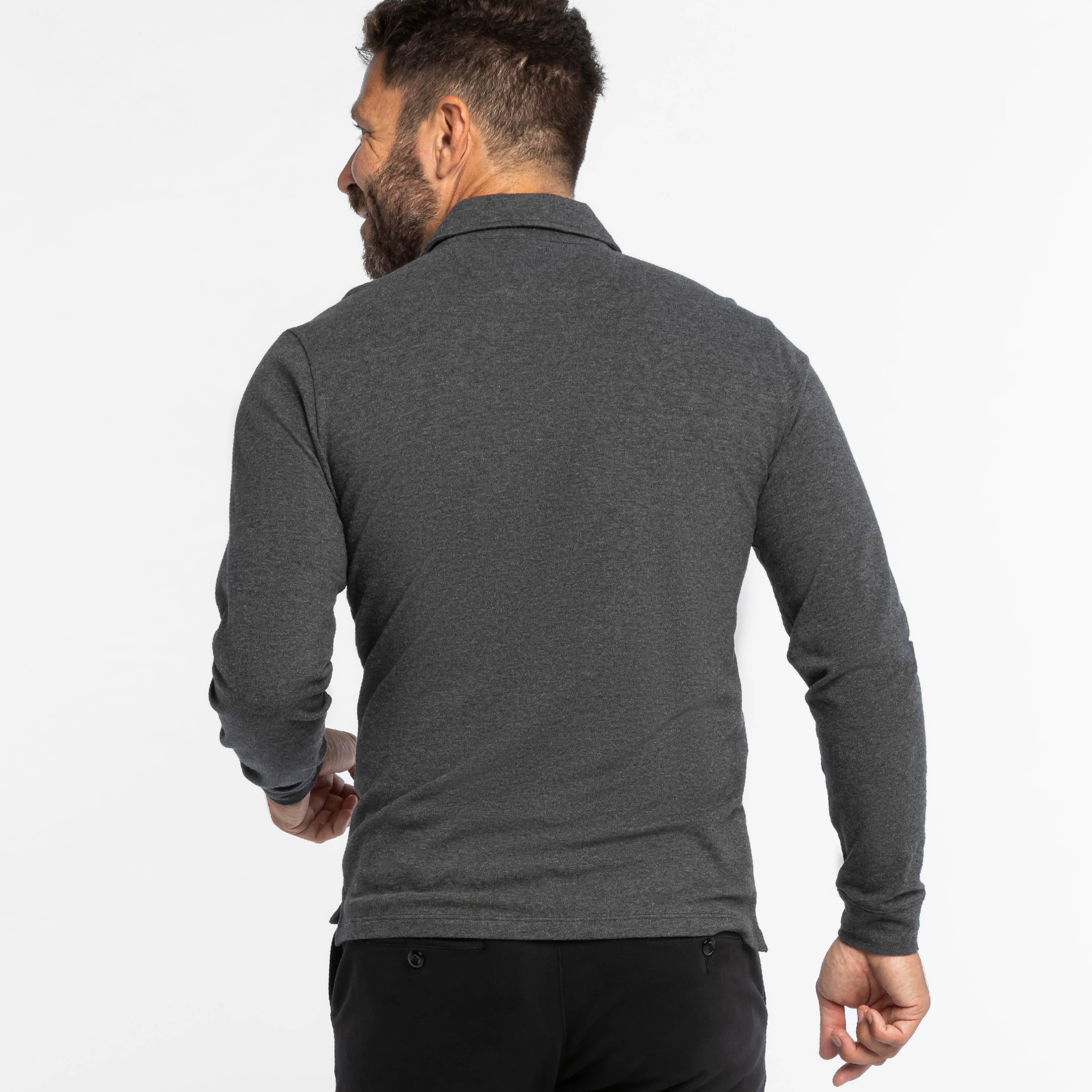 Heather Charcoal Pique Long Sleeve Polo - Image 3