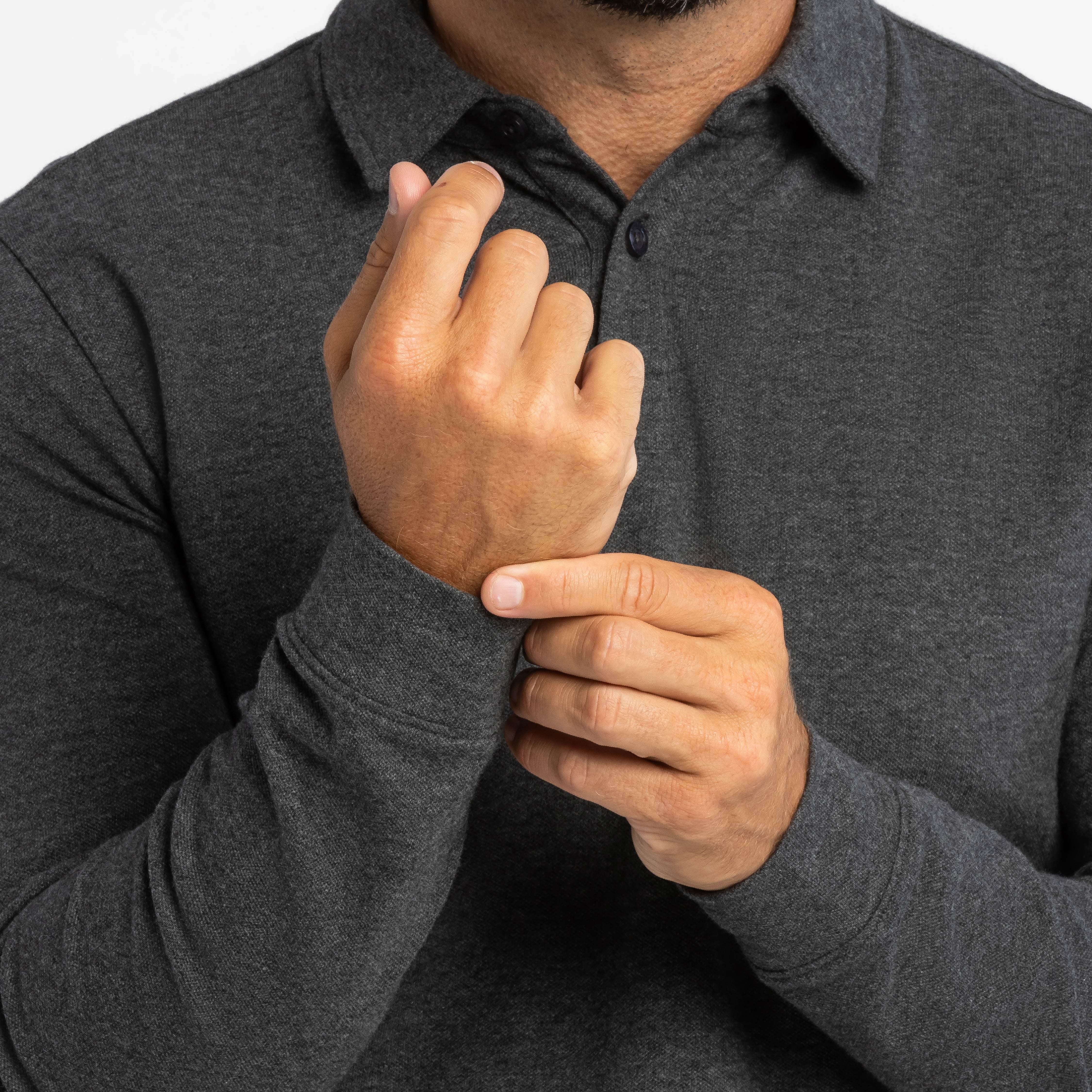 Heather Charcoal Pique Long Sleeve Polo - Image 4