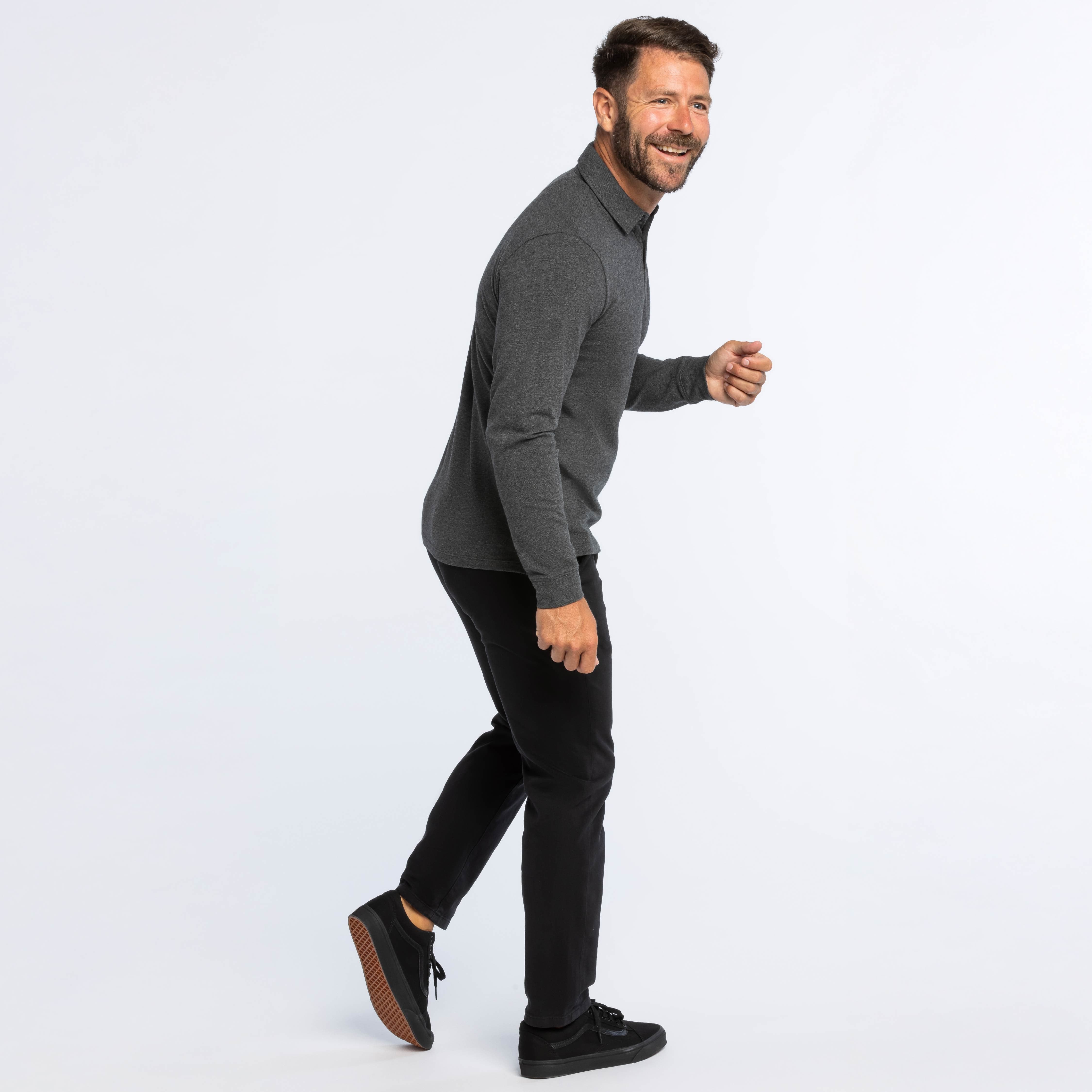 Heather Charcoal Pique Long Sleeve Polo - Image 6