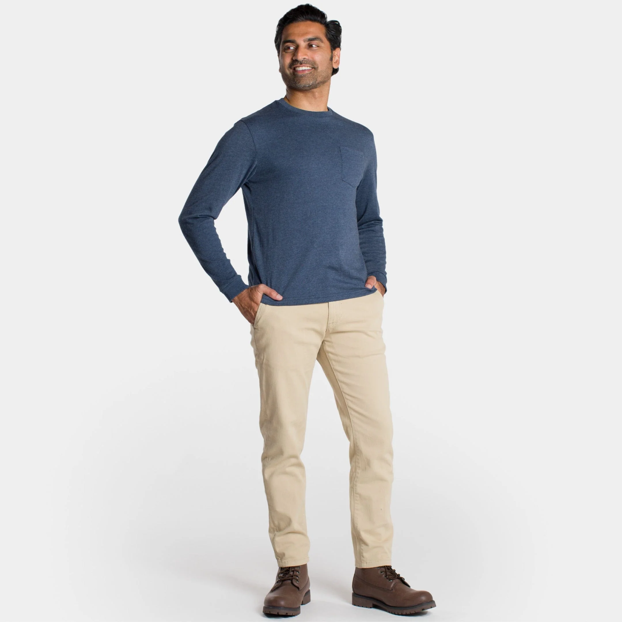 Heather Dark Navy Long Sleeve Pocket Tee - Image 2