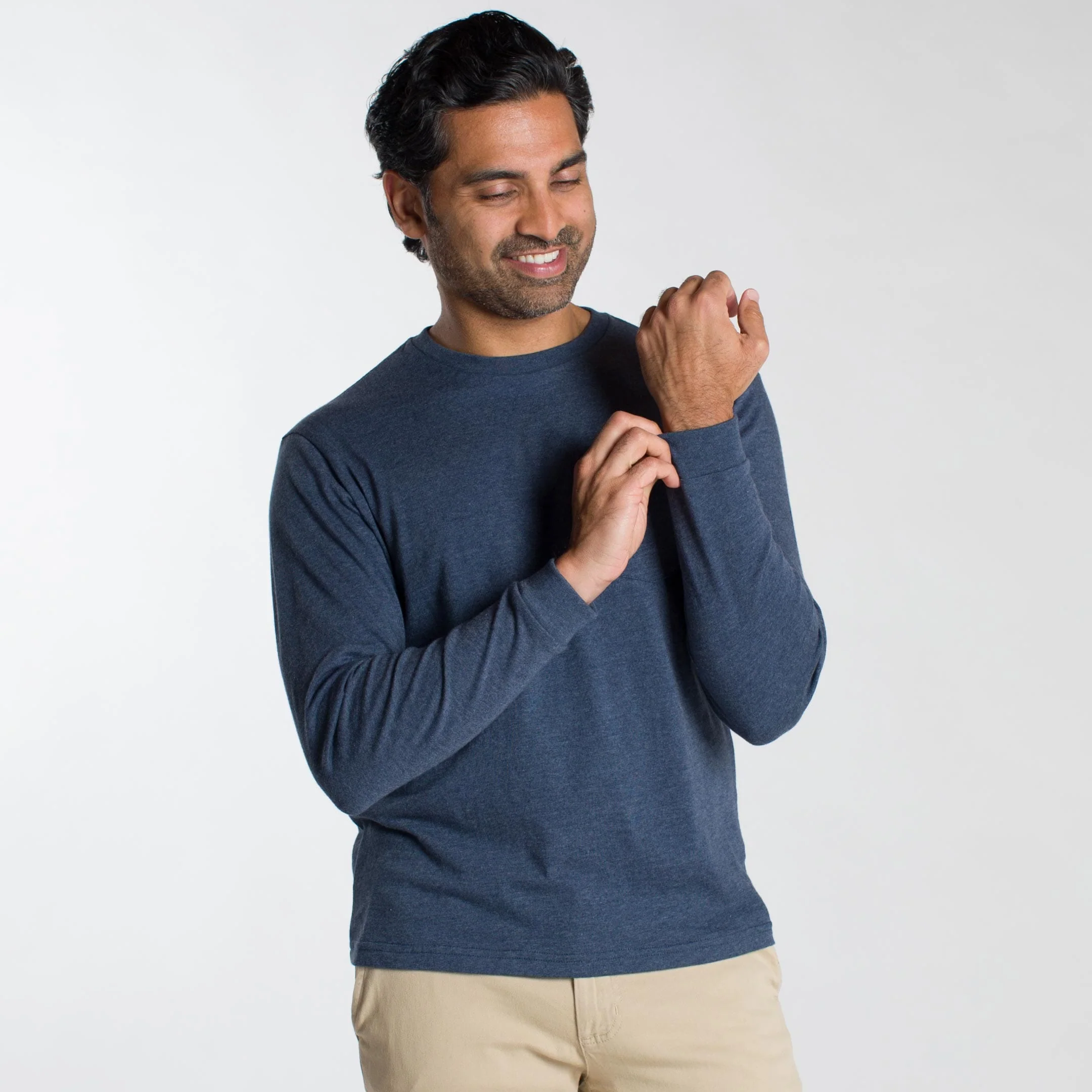 Heather Dark Navy Long Sleeve Pocket Tee - Image 6