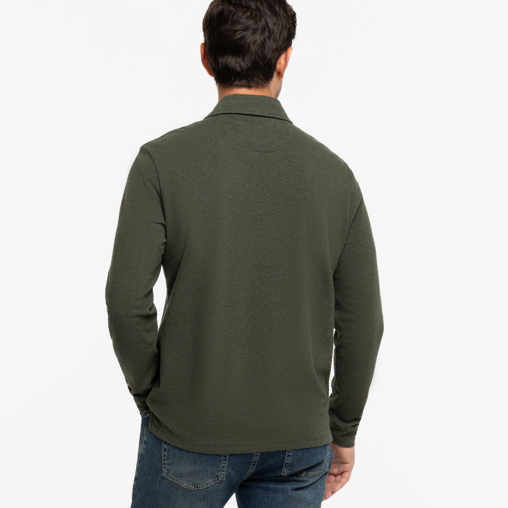 Heather Green Pique Long Sleeve Polo - Image 3