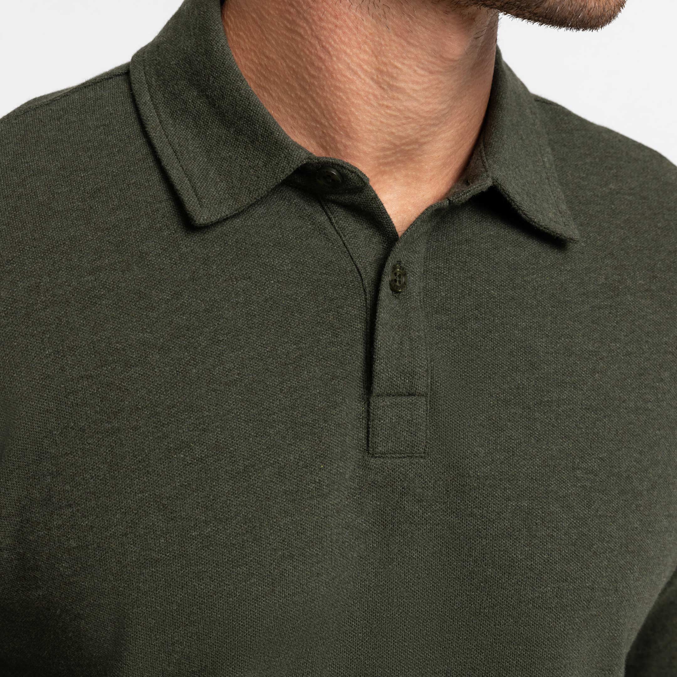 Heather Green Pique Long Sleeve Polo - Image 4