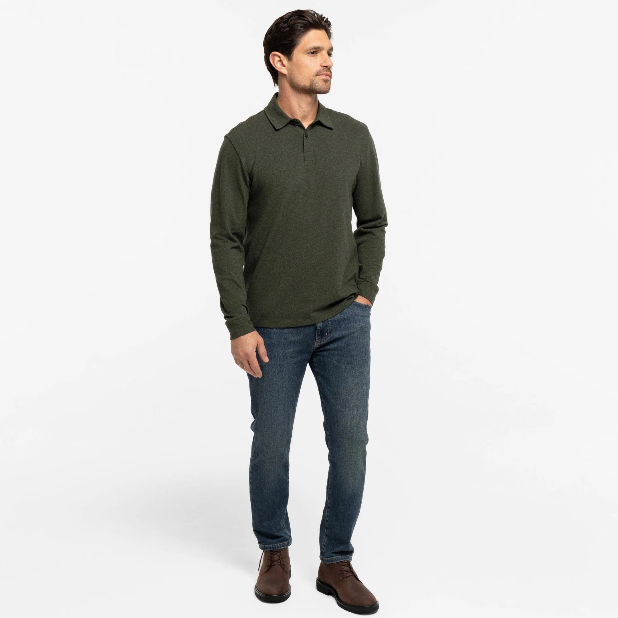 Heather Green Pique Long Sleeve Polo - Image 6