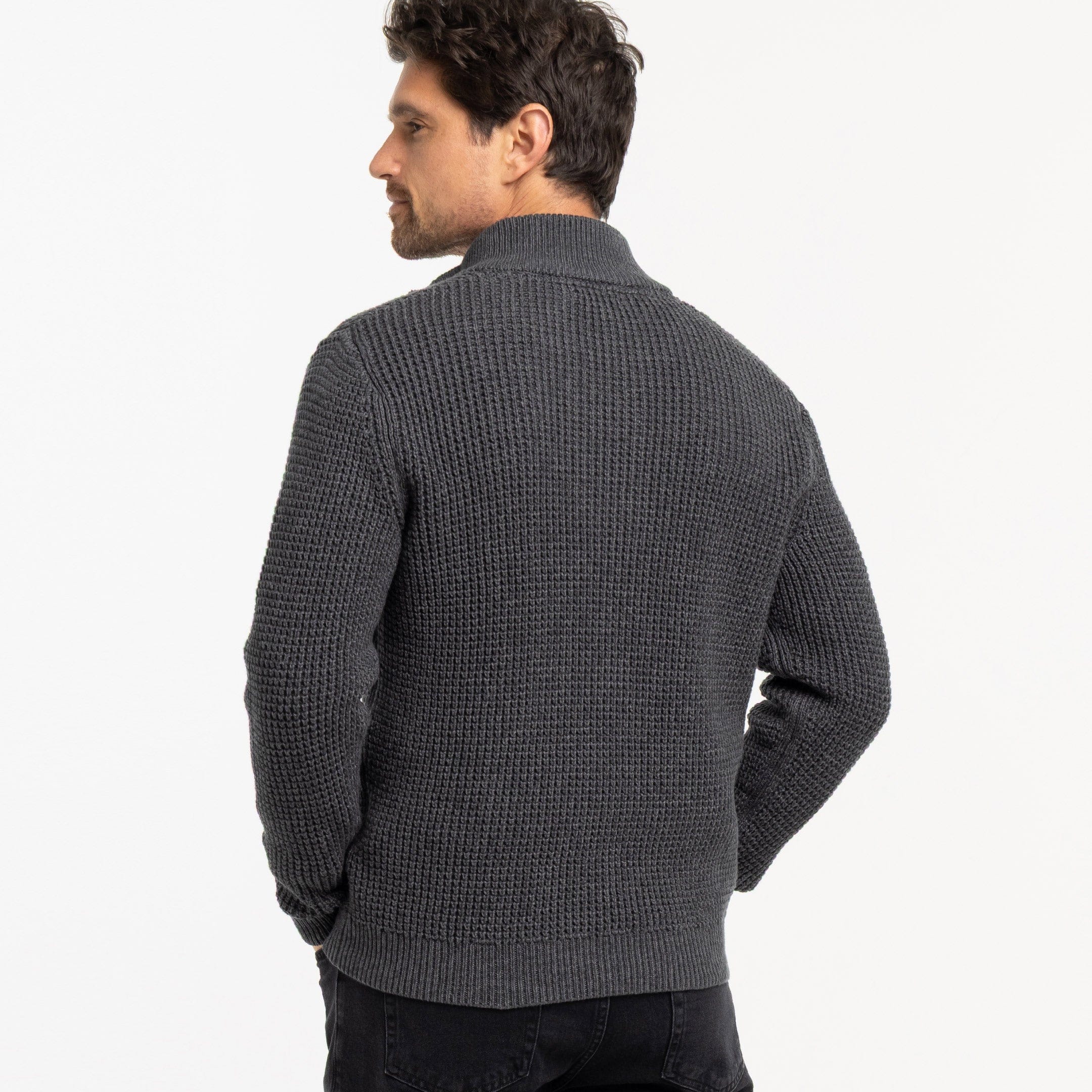 Heather Grey Waffle Knit Quarter-Zip Sweater - Image 3
