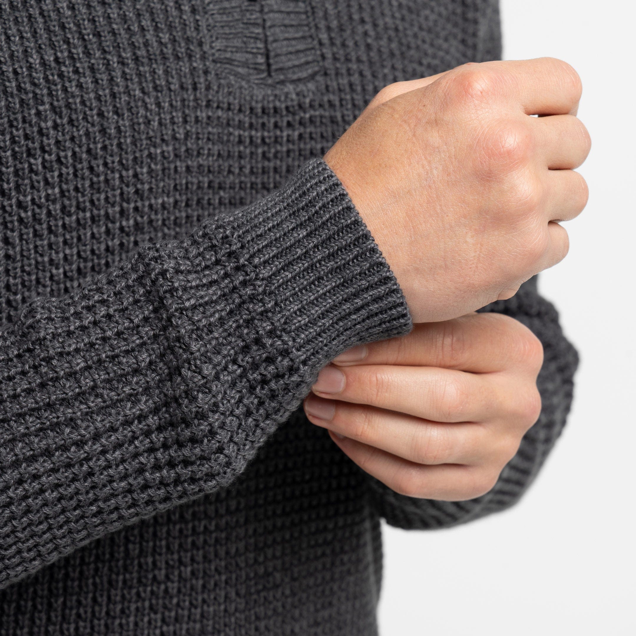 Heather Grey Waffle Knit Quarter-Zip Sweater - Image 5