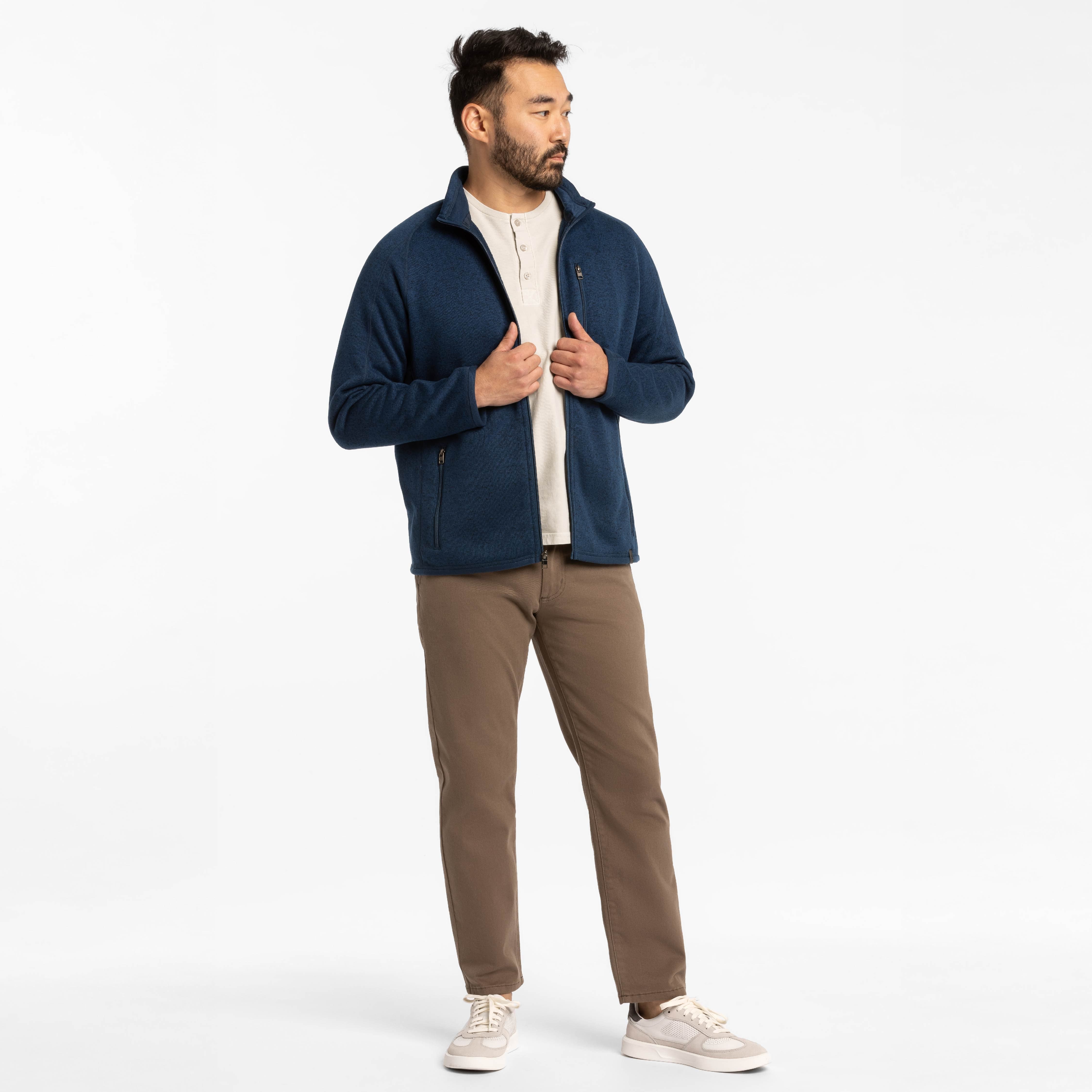 Heather Navy Full-Zip Fleece Jacket - Image 2