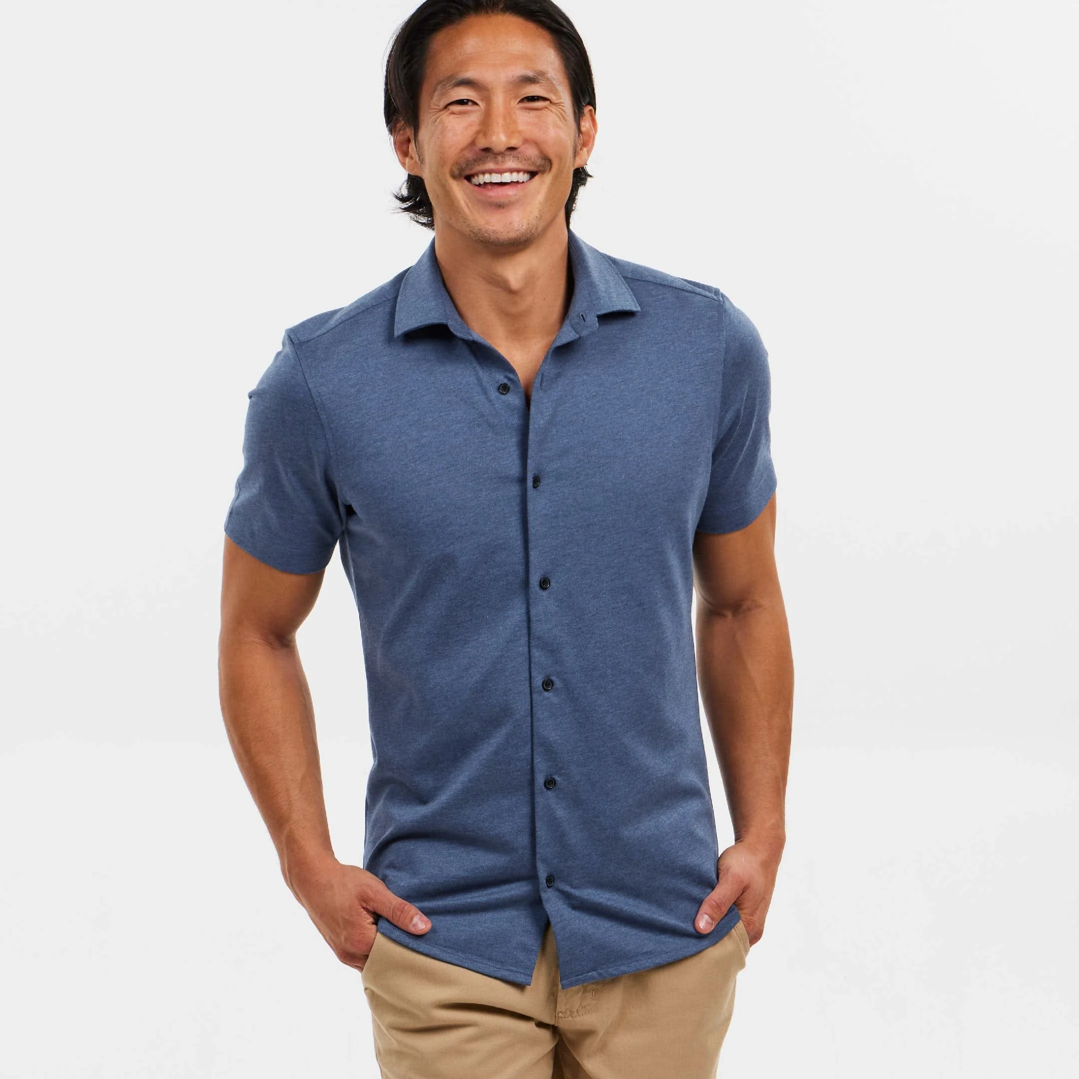 Indigo Melange Short Sleeve Natural Performance Stretch Shirt
