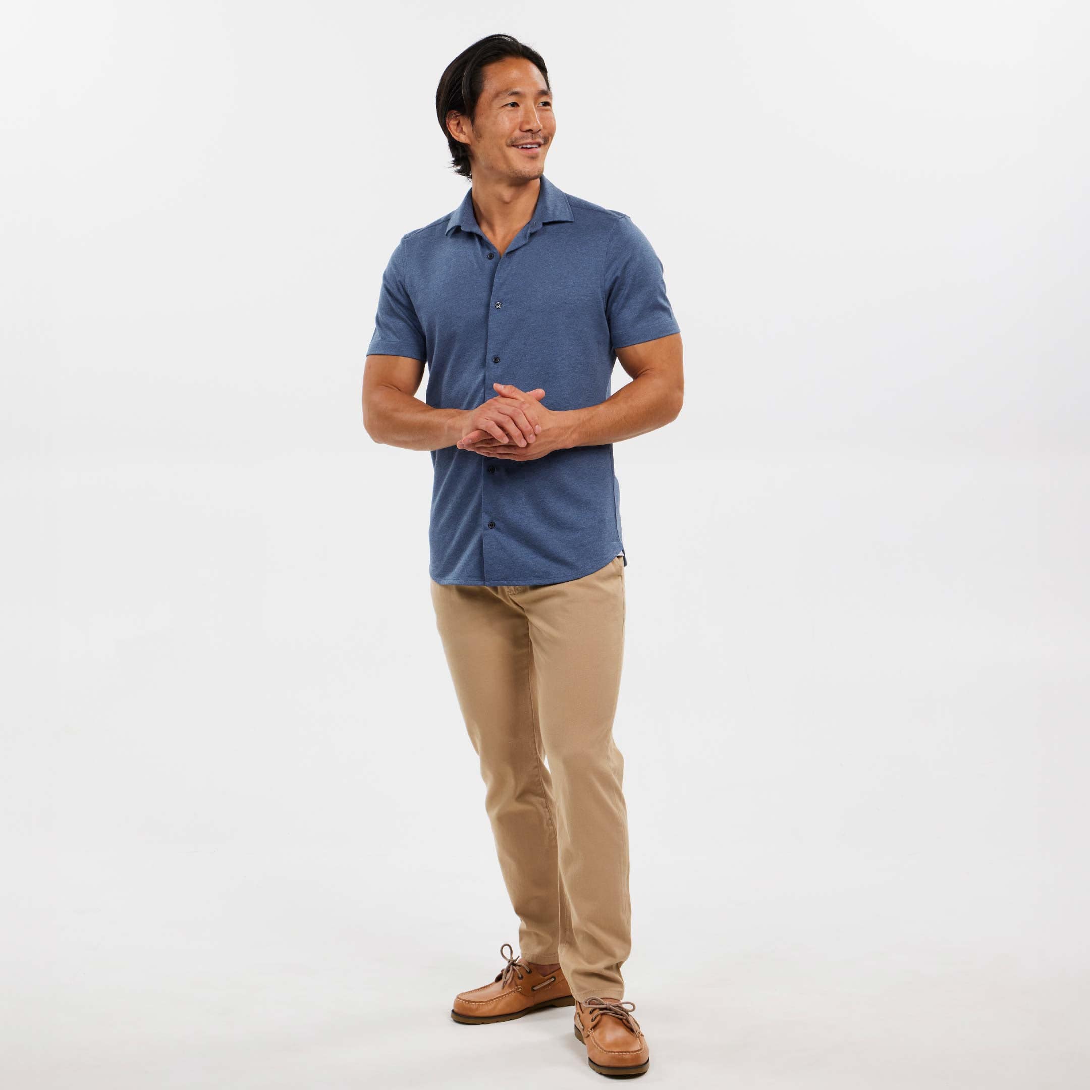 Indigo Melange Short Sleeve Natural Performance Stretch Shirt - Image 2