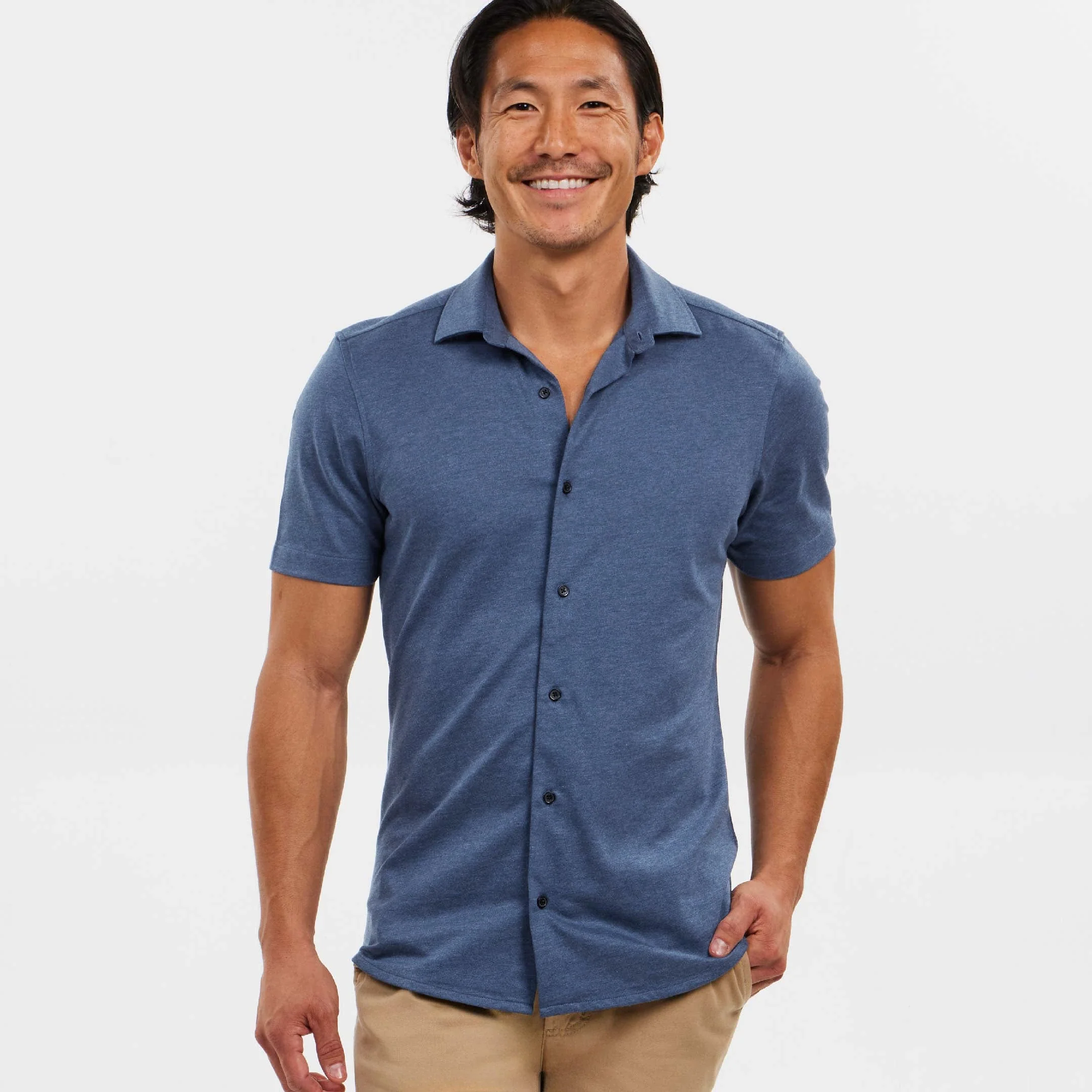 Indigo Melange Short Sleeve Natural Performance Stretch Shirt - Image 6