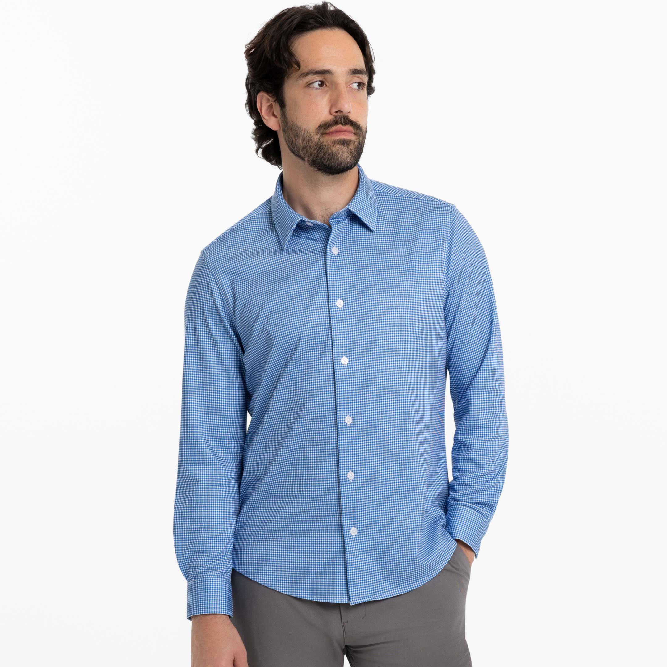 Indigo Microcheck Performance Stretch Shirt