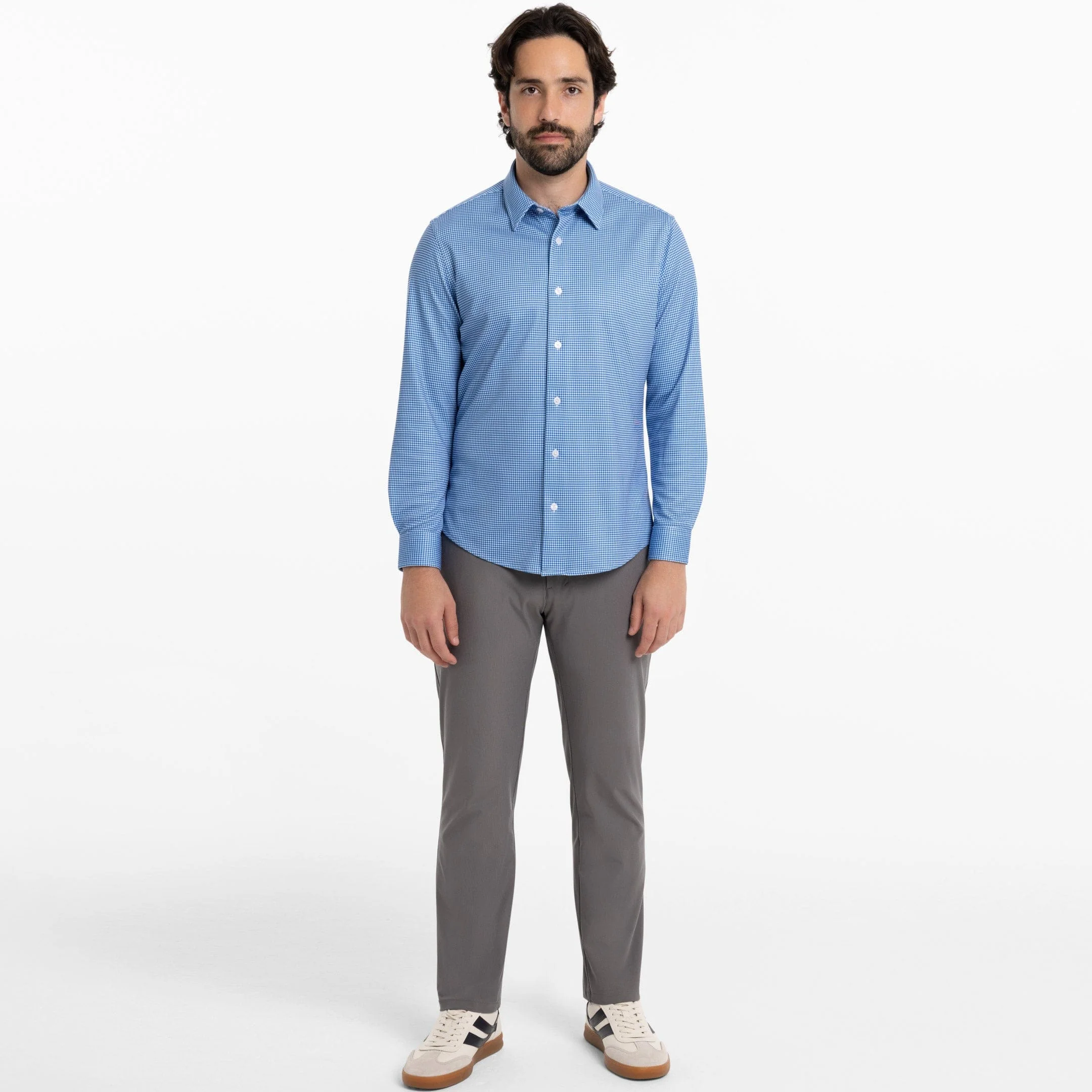 Indigo Microcheck Performance Stretch Shirt - Image 5