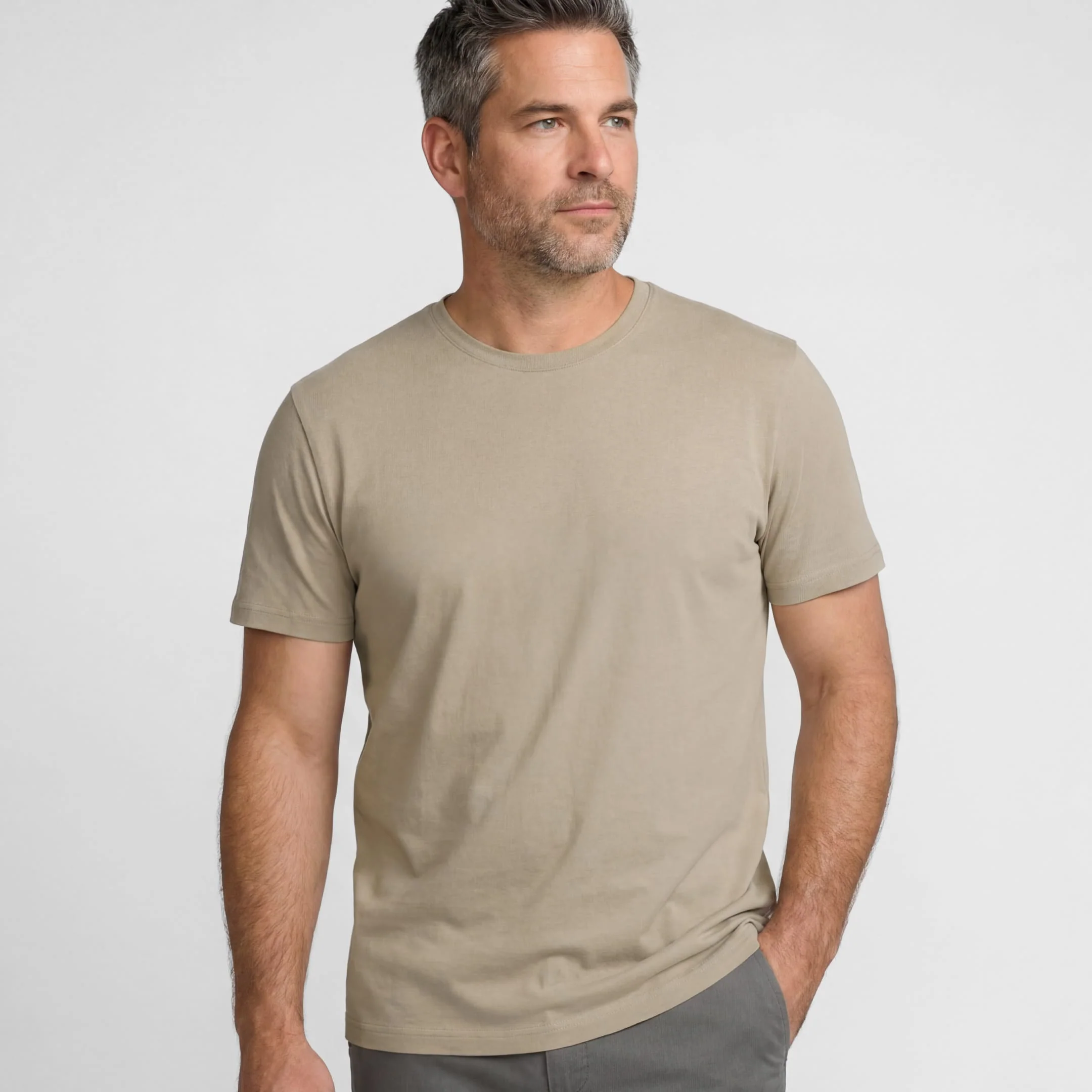 Khaki Pima Cotton Crew Neck Tee