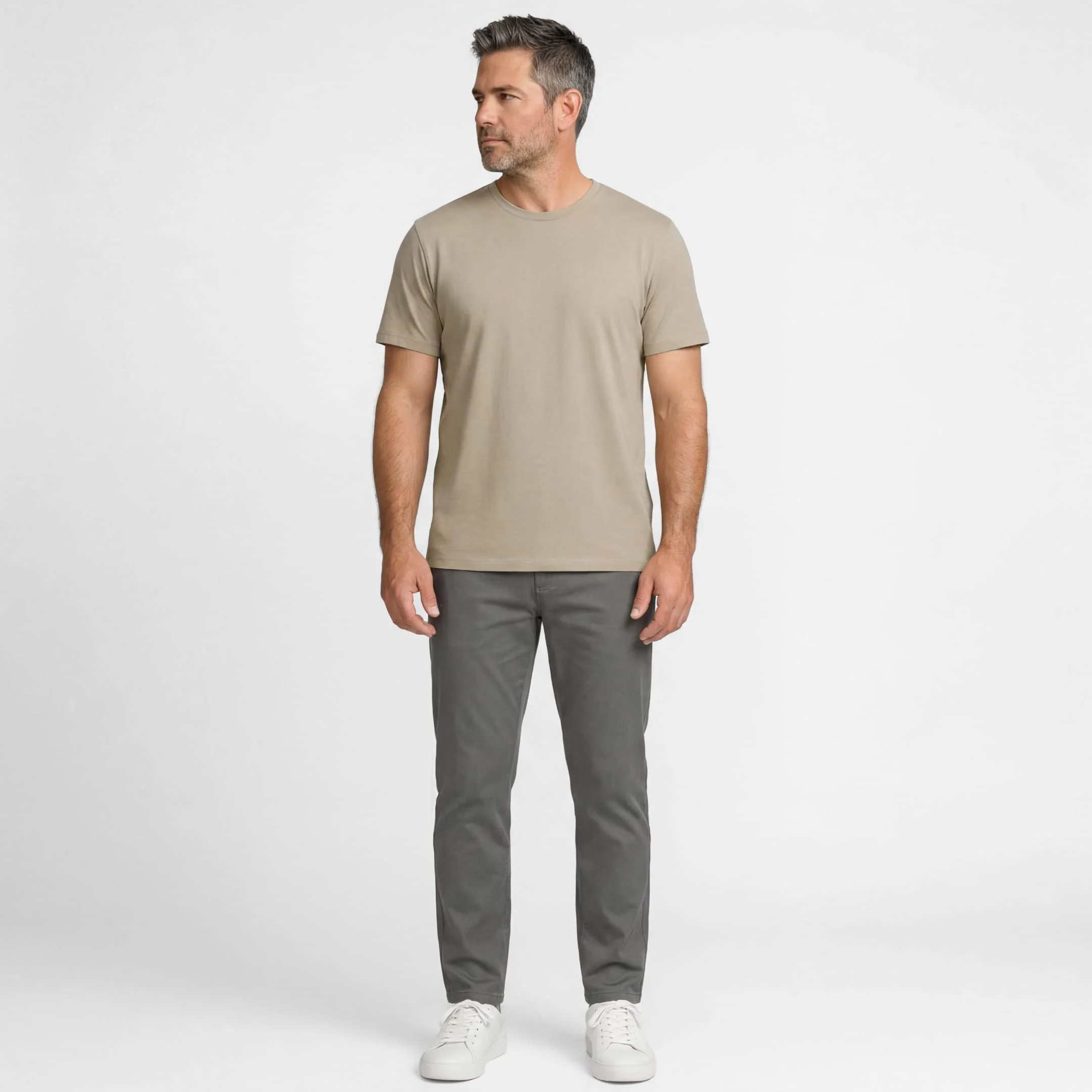 Khaki Pima Cotton Crew Neck Tee - Image 2