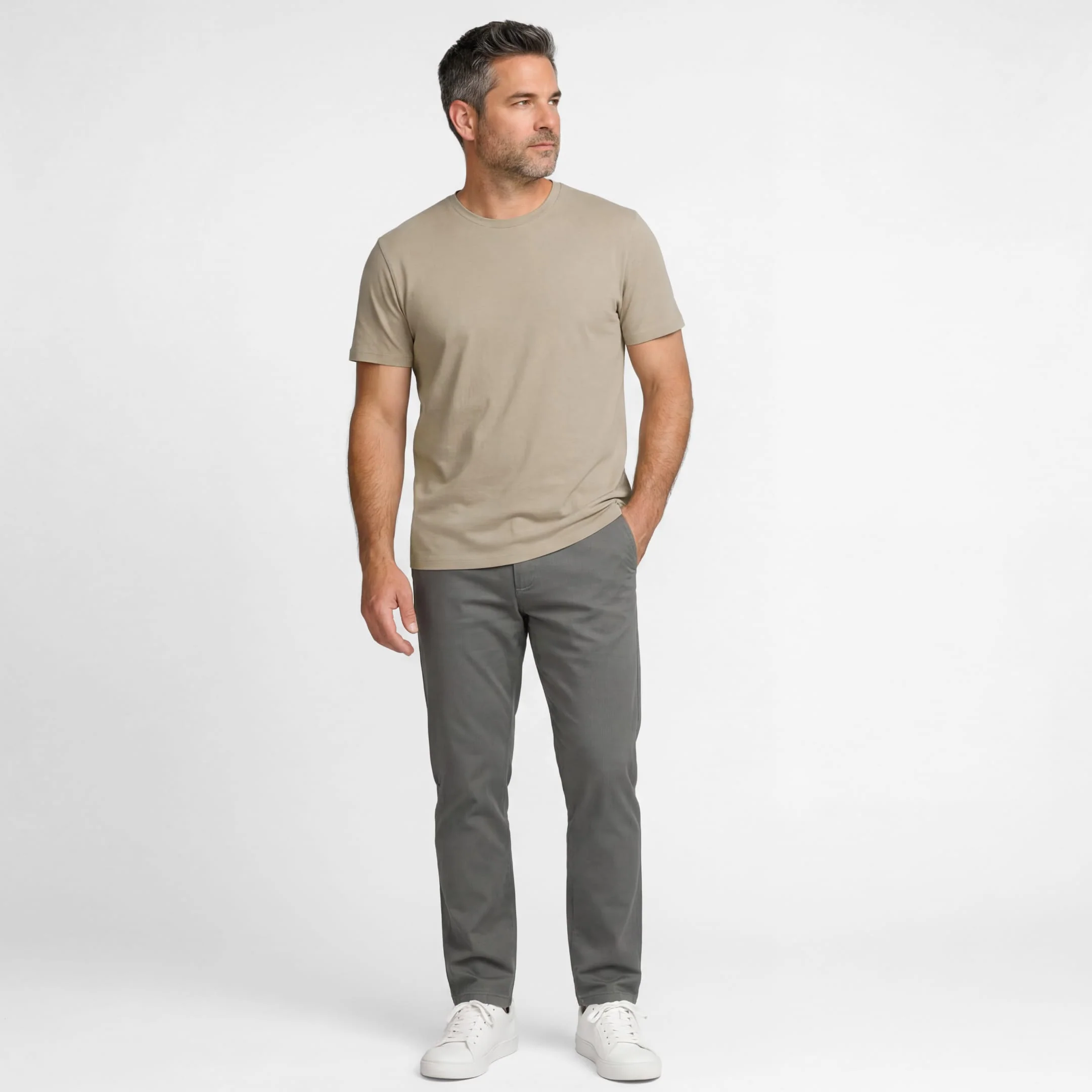 Khaki Pima Cotton Crew Neck Tee - Image 6