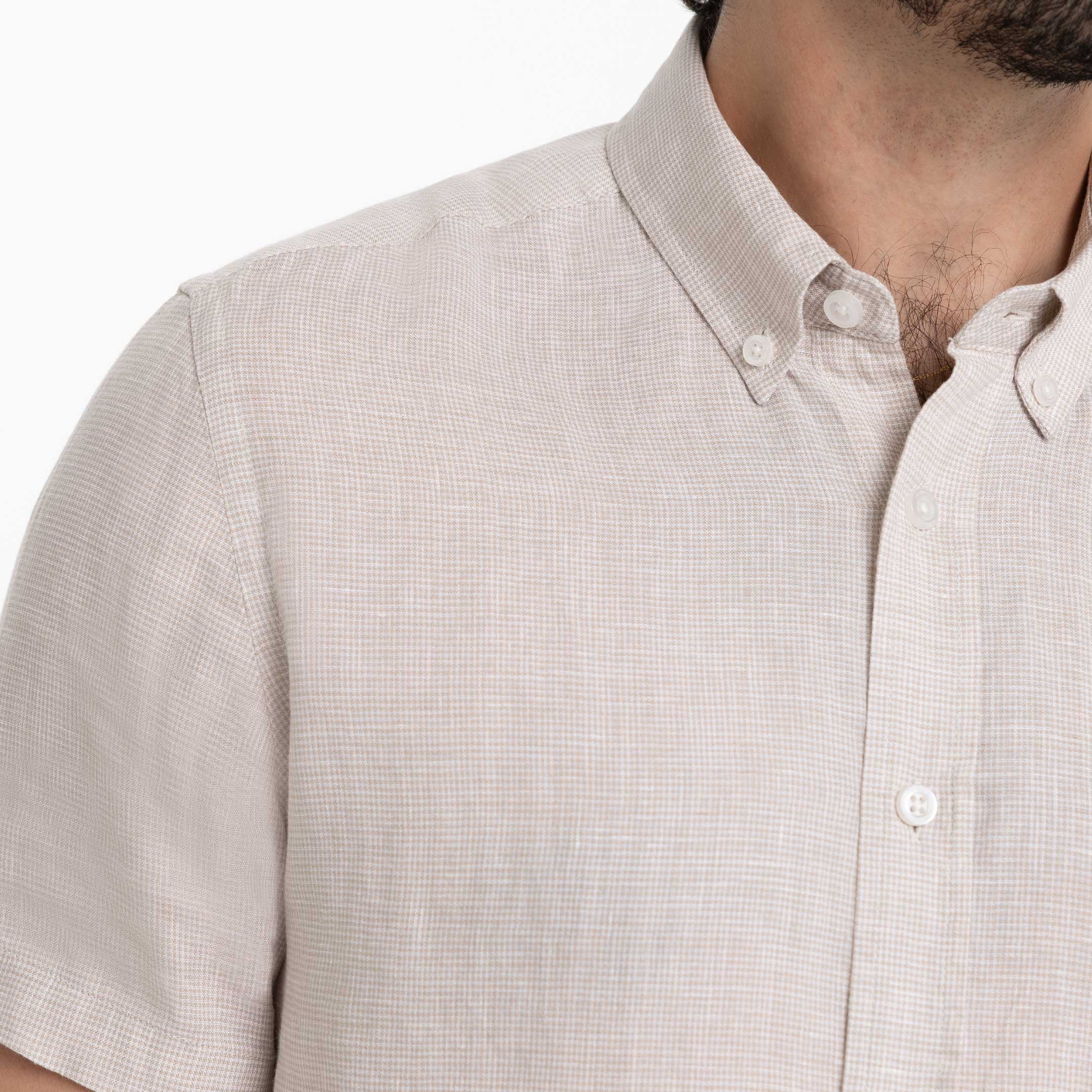 Khaki Plaid Linen Short Sleeve Shirt - Image 4