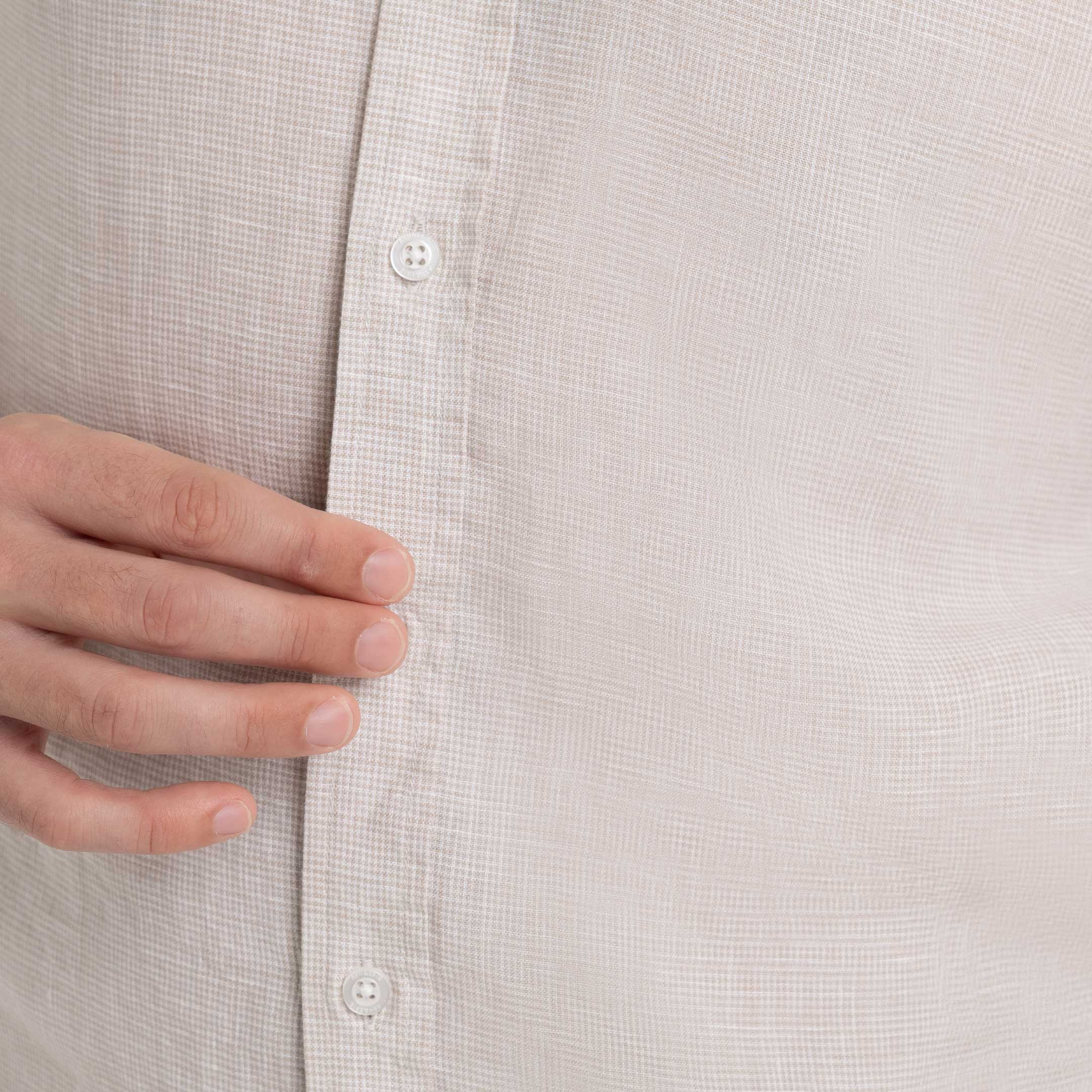 Khaki Plaid Linen Short Sleeve Shirt - Image 5