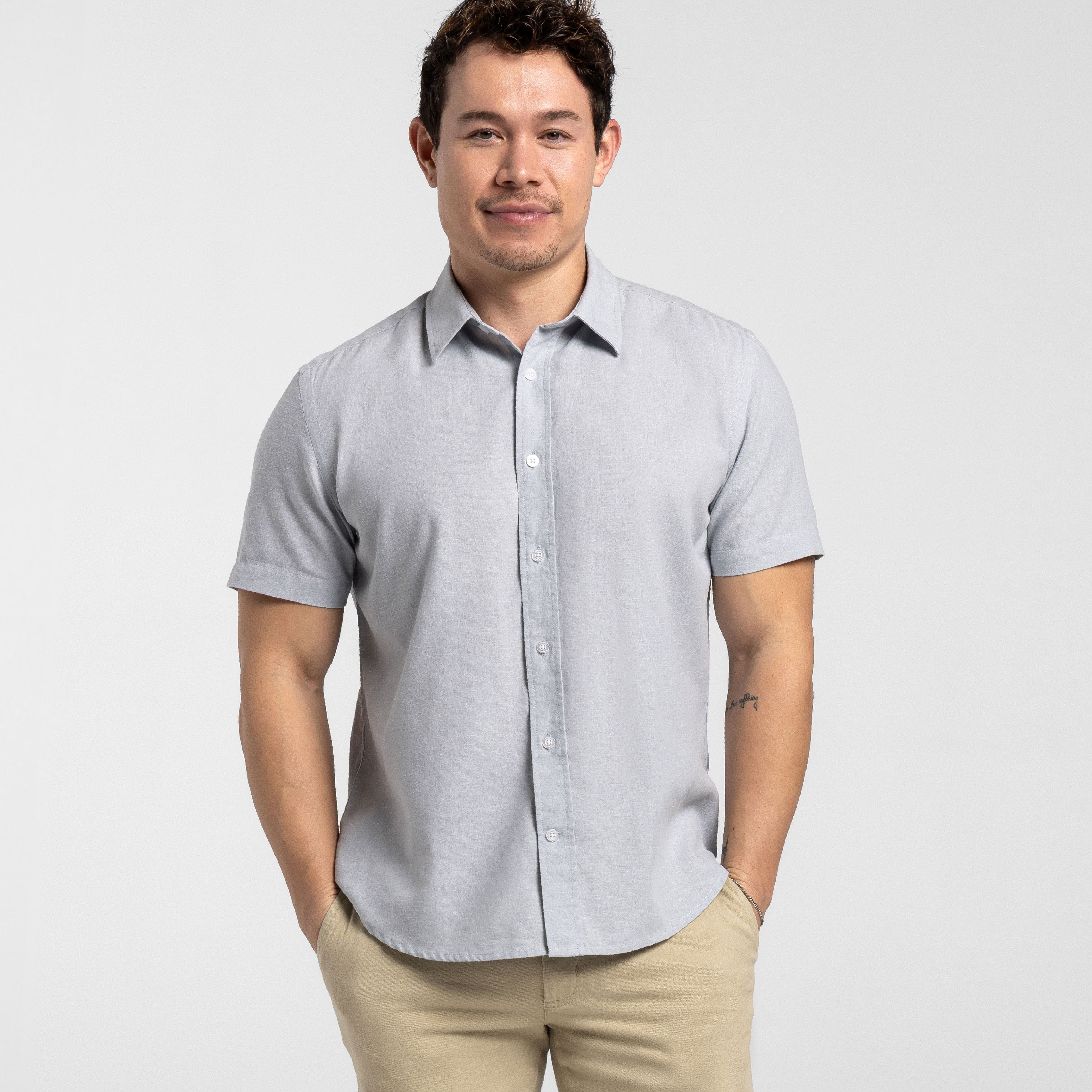 Muted Green Linen Short Sleeve Shirt