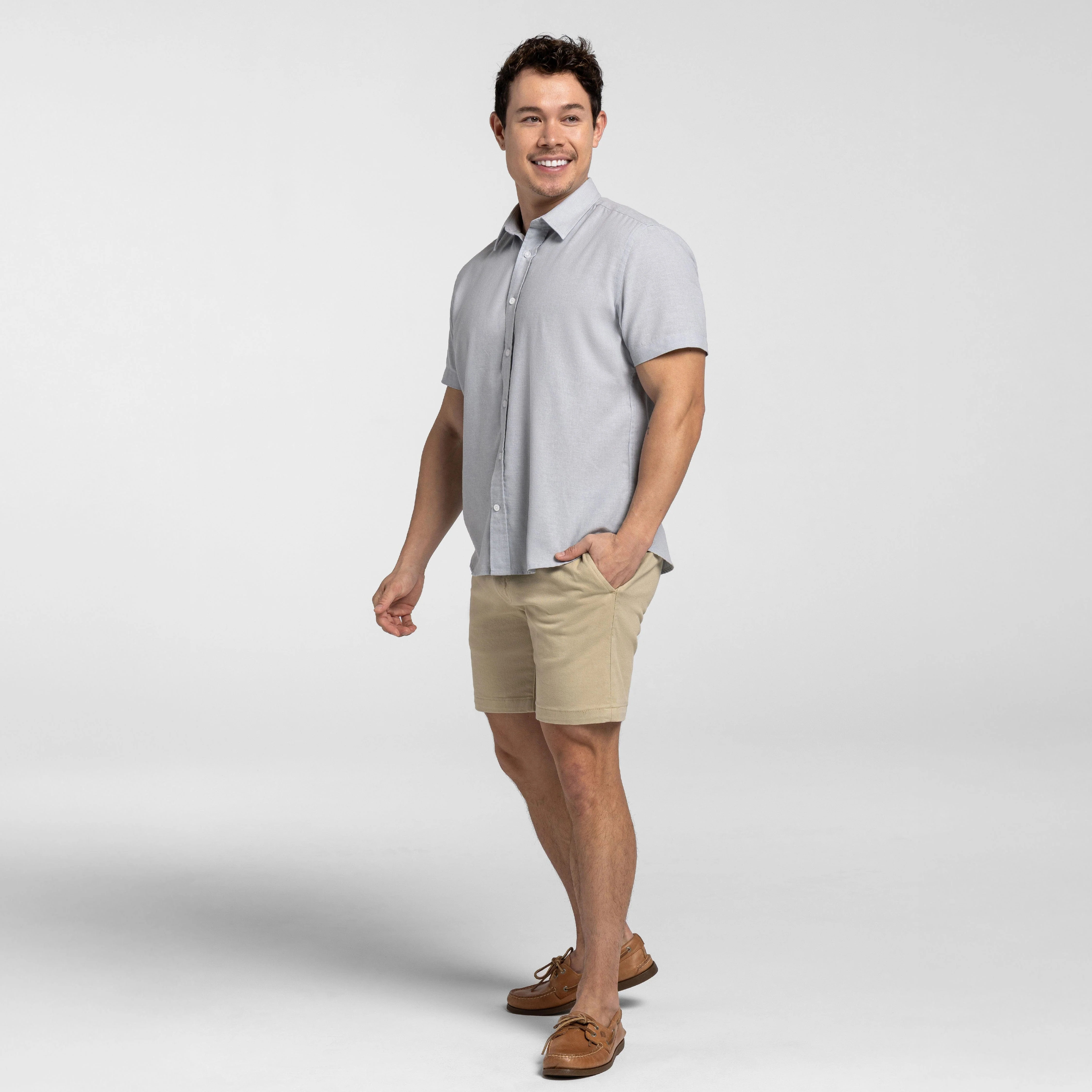 Muted Green Linen Short Sleeve Shirt - Image 2