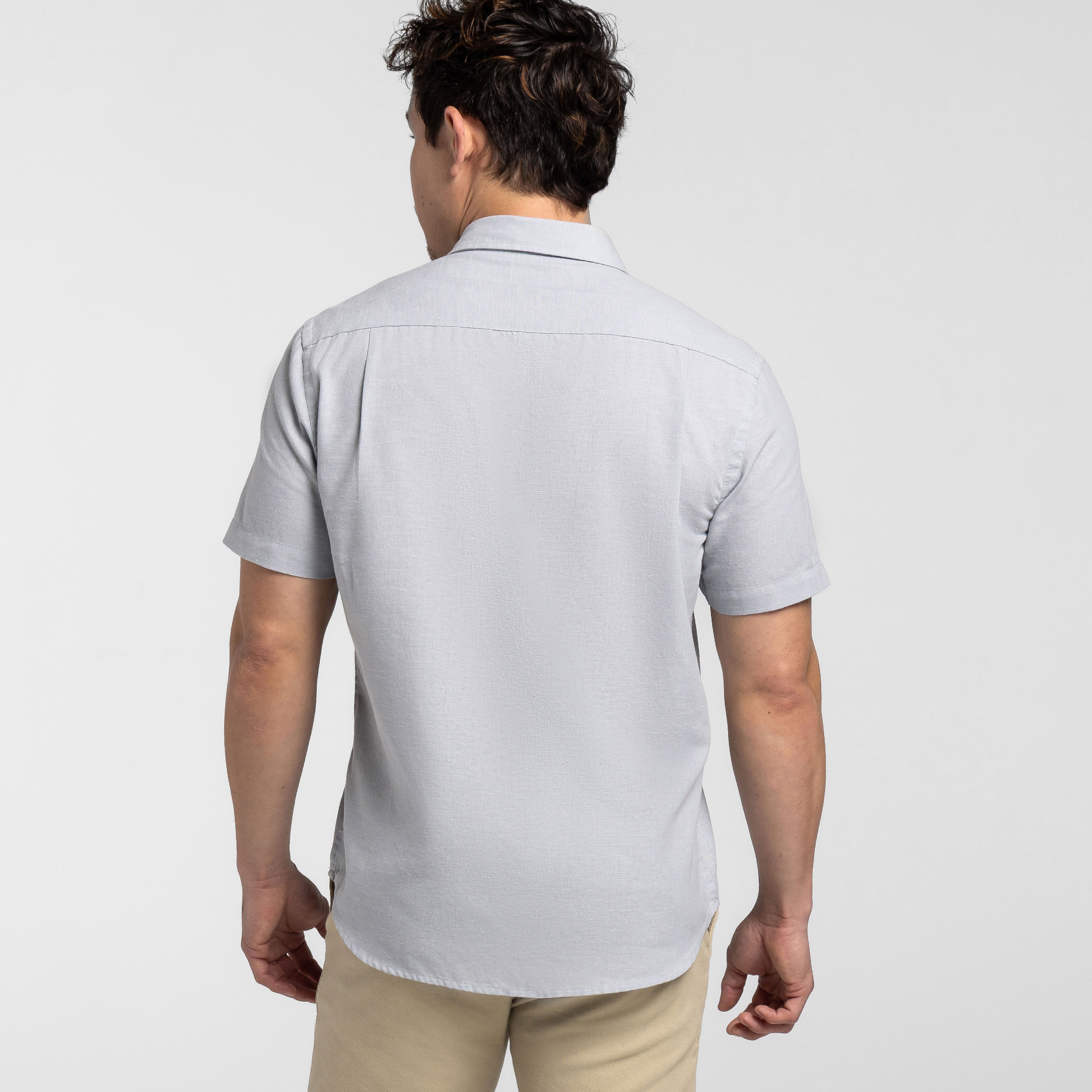 Muted Green Linen Short Sleeve Shirt - Image 3