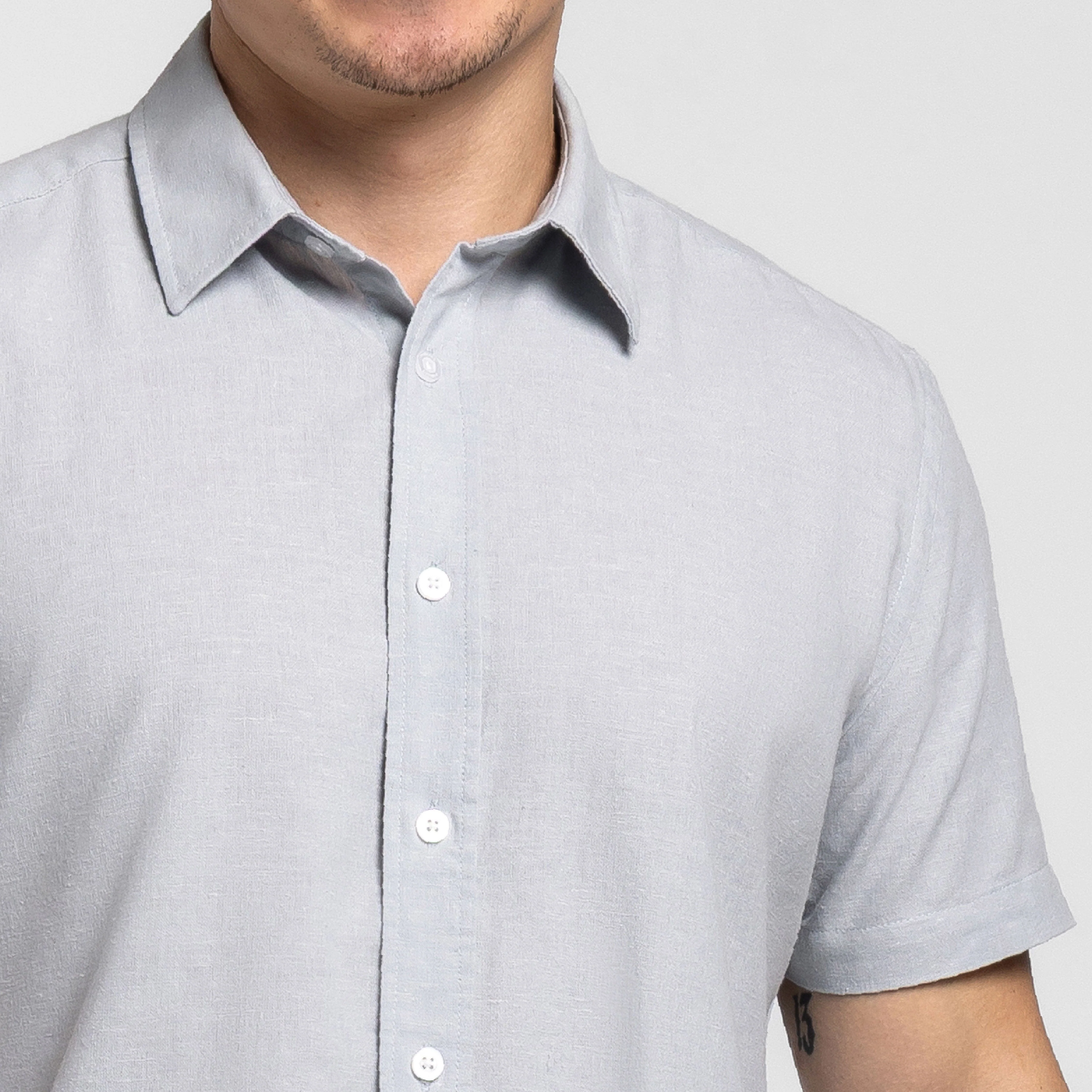 Muted Green Linen Short Sleeve Shirt - Image 4