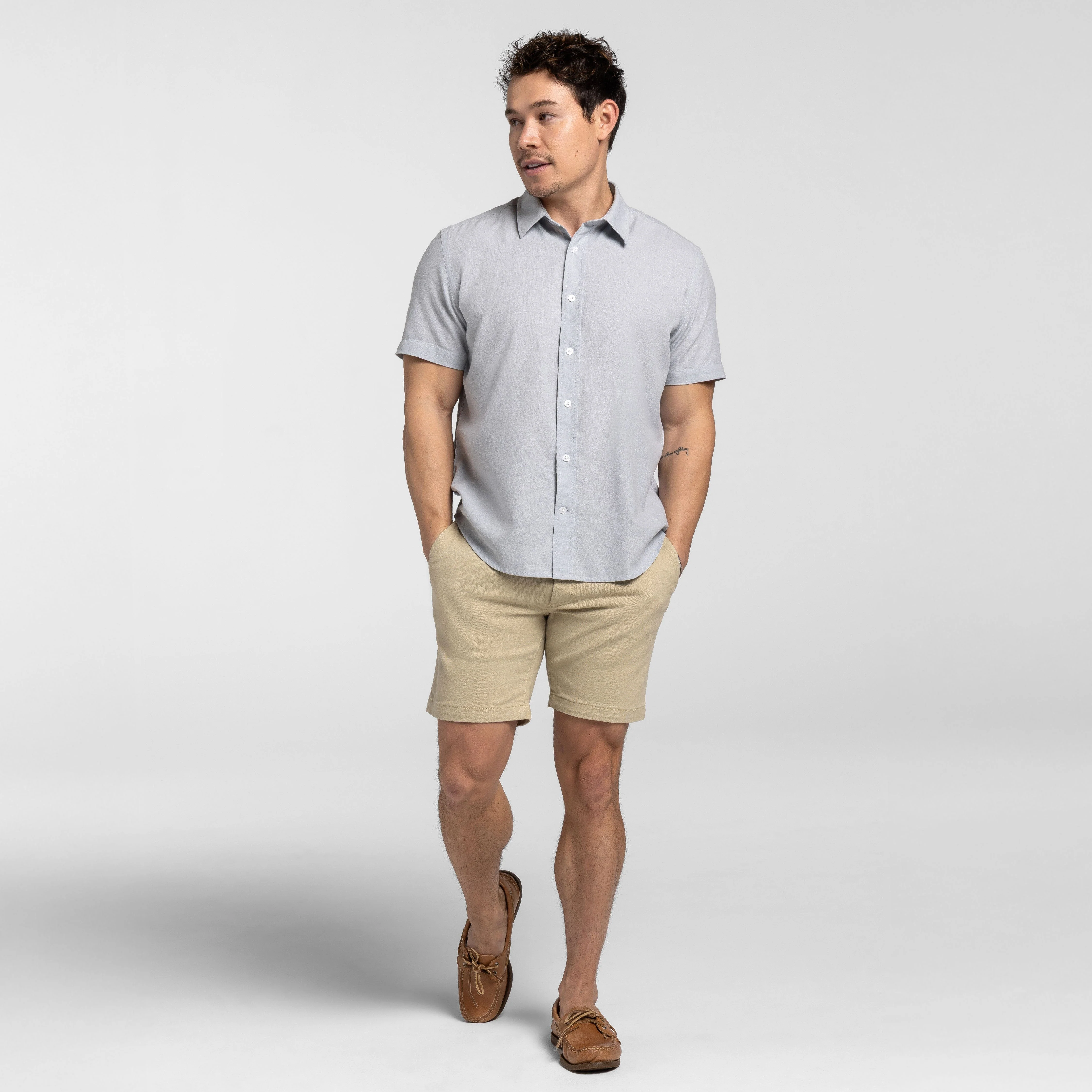 Muted Green Linen Short Sleeve Shirt - Image 6