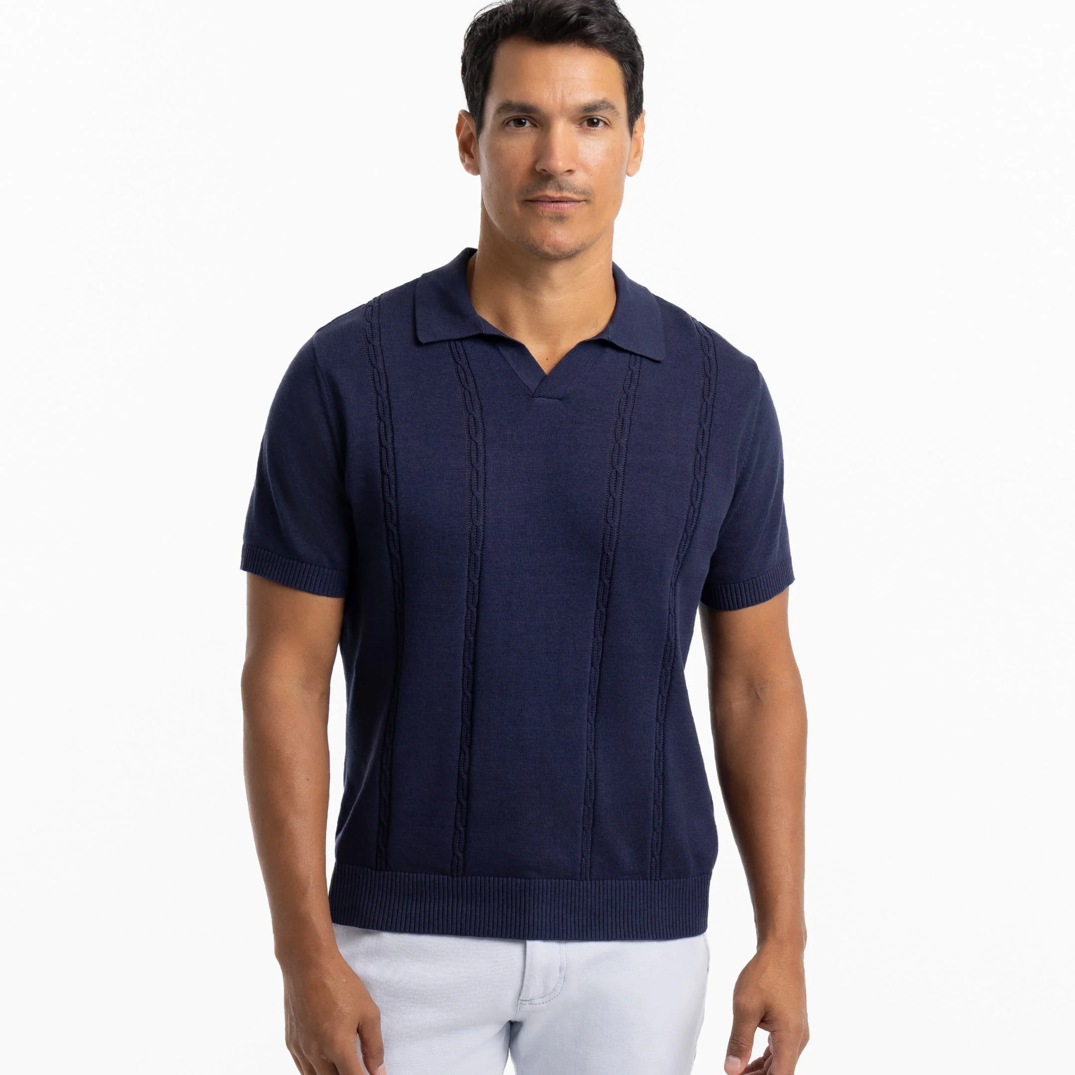 Navy Cable Knit Polo