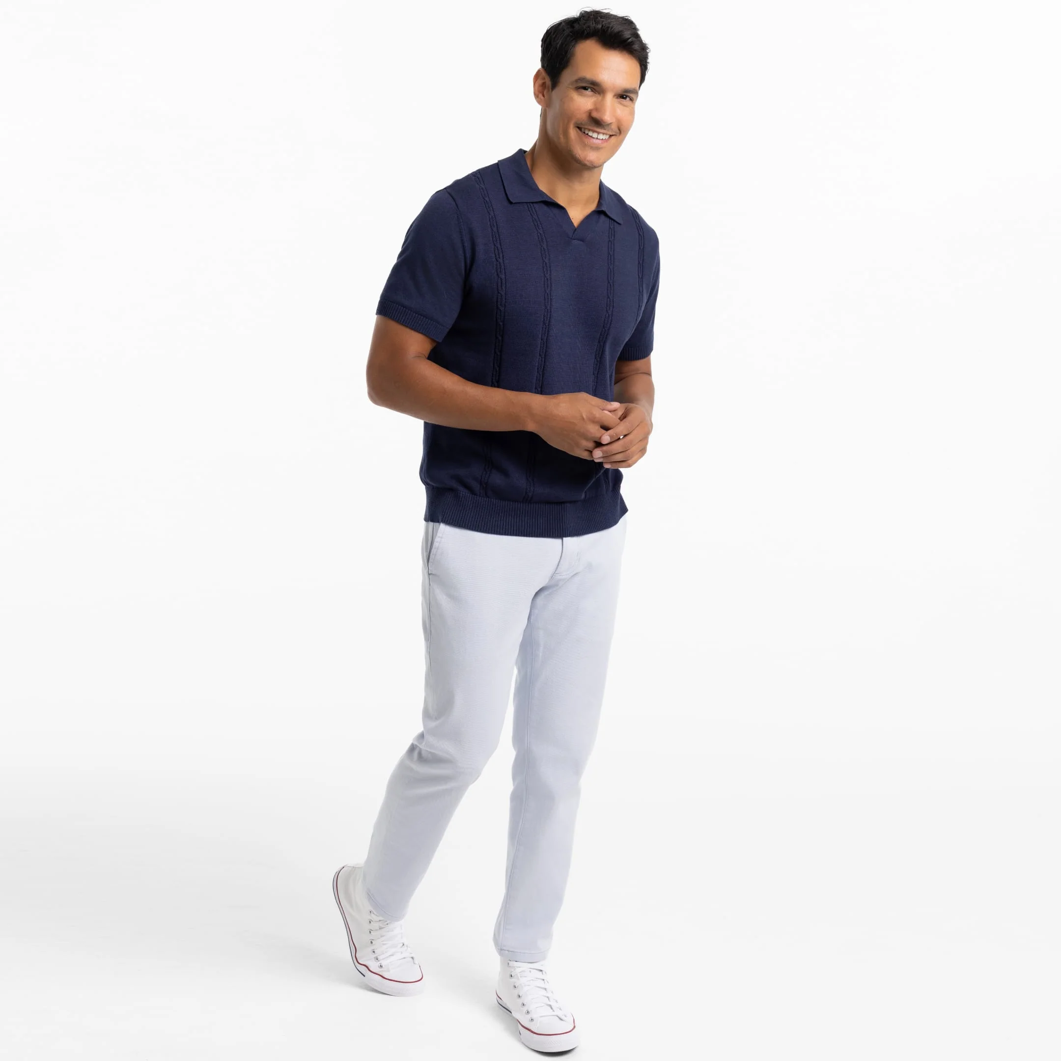 Navy Cable Knit Polo - Image 2