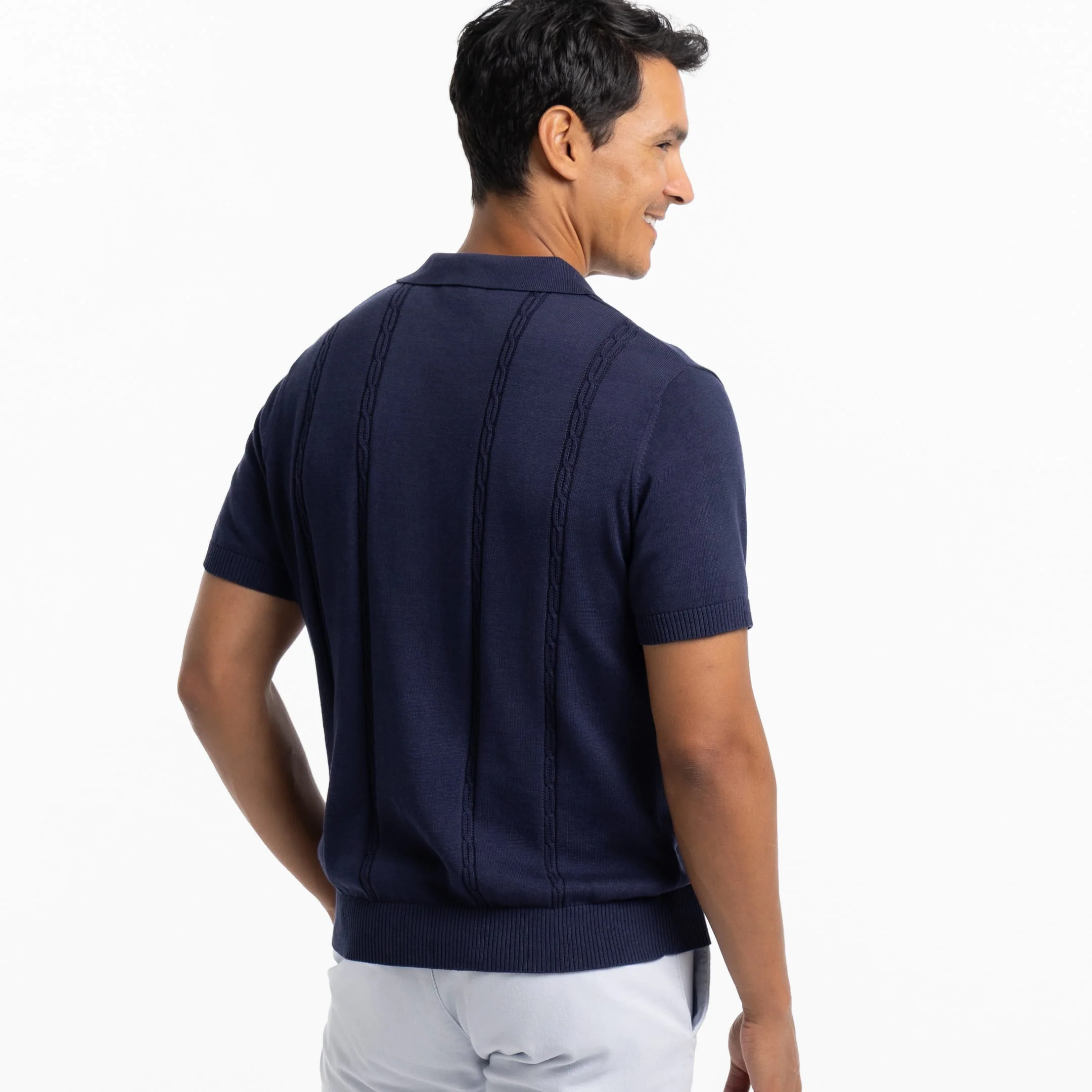 Navy Cable Knit Polo - Image 3