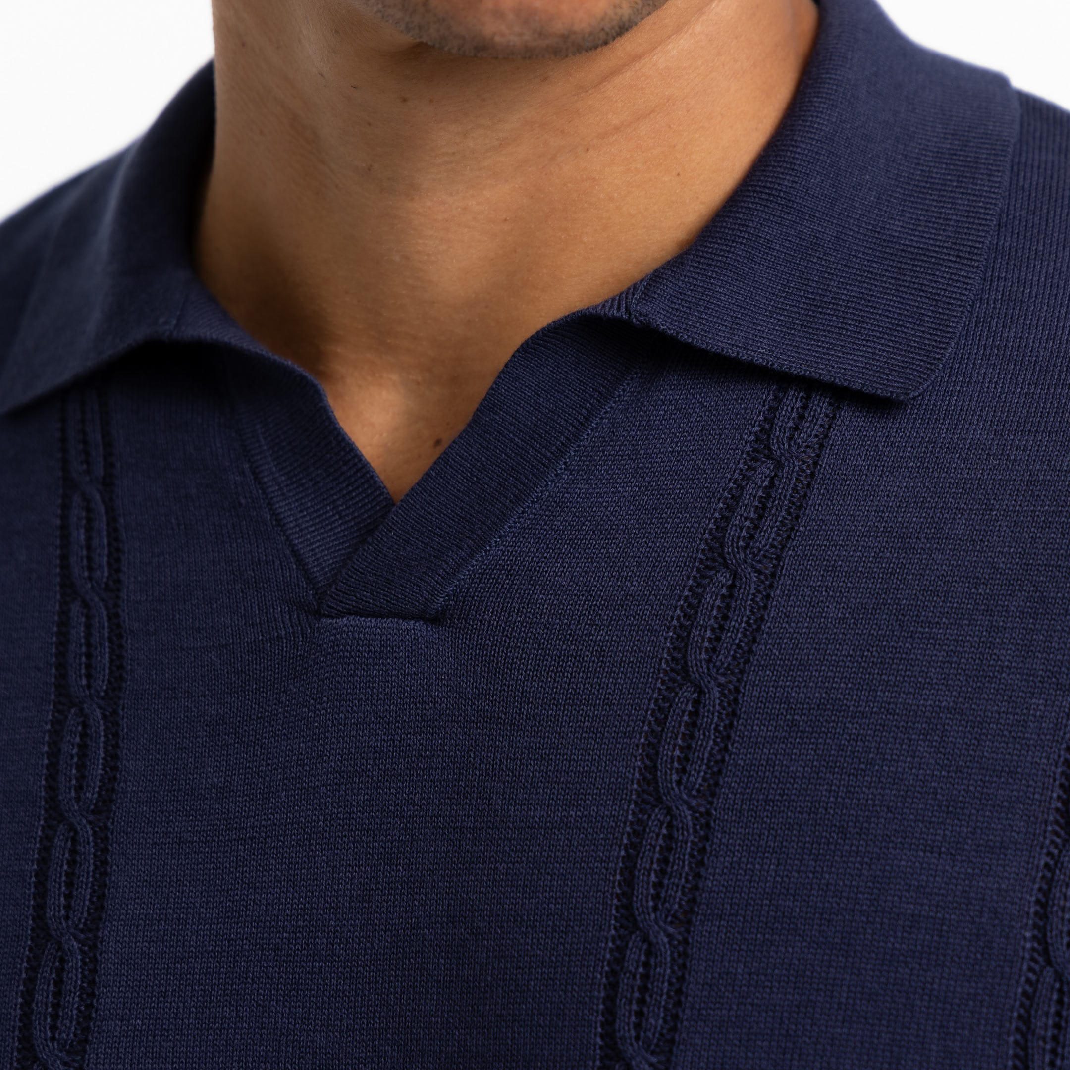 Navy Cable Knit Polo - Image 4