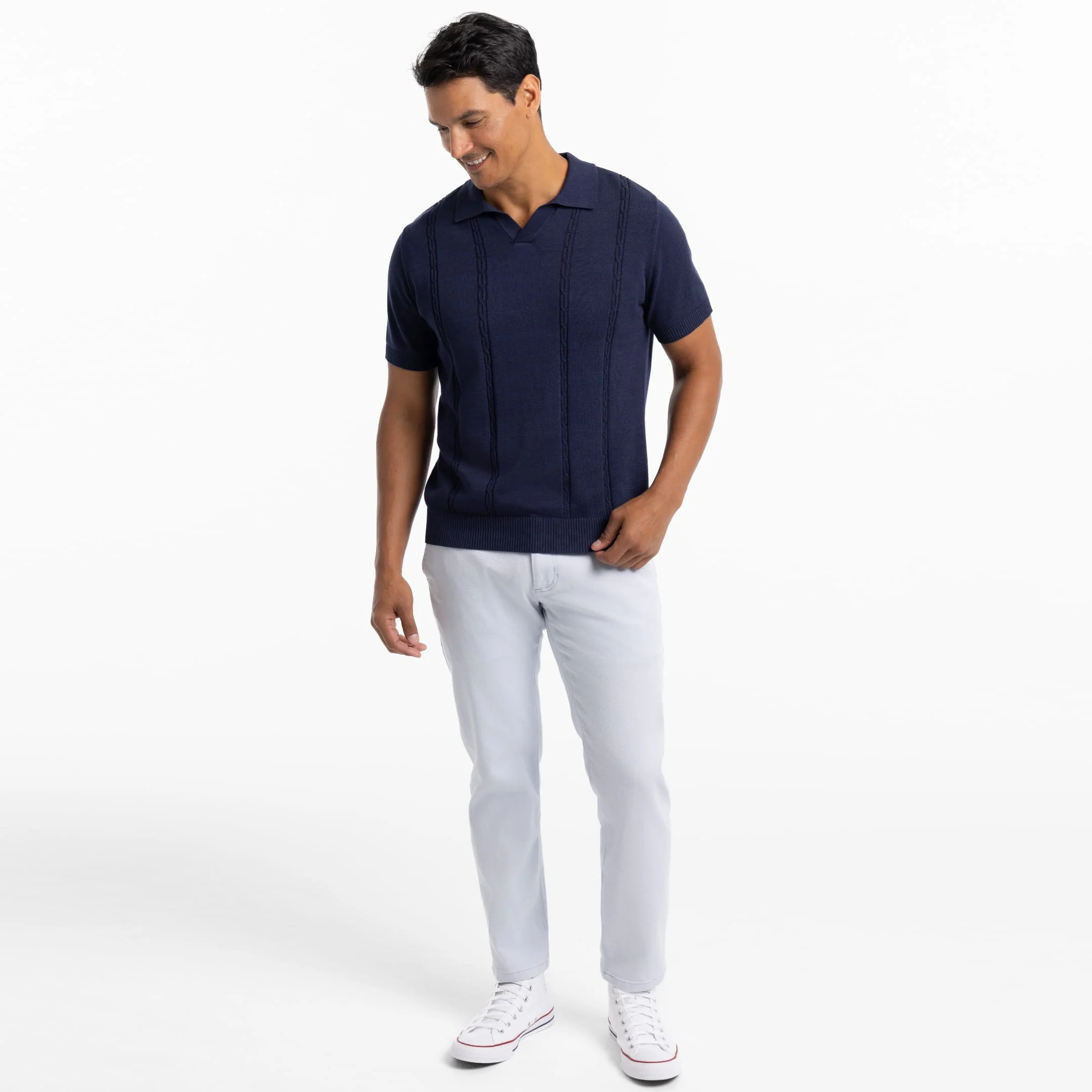 Navy Cable Knit Polo - Image 6