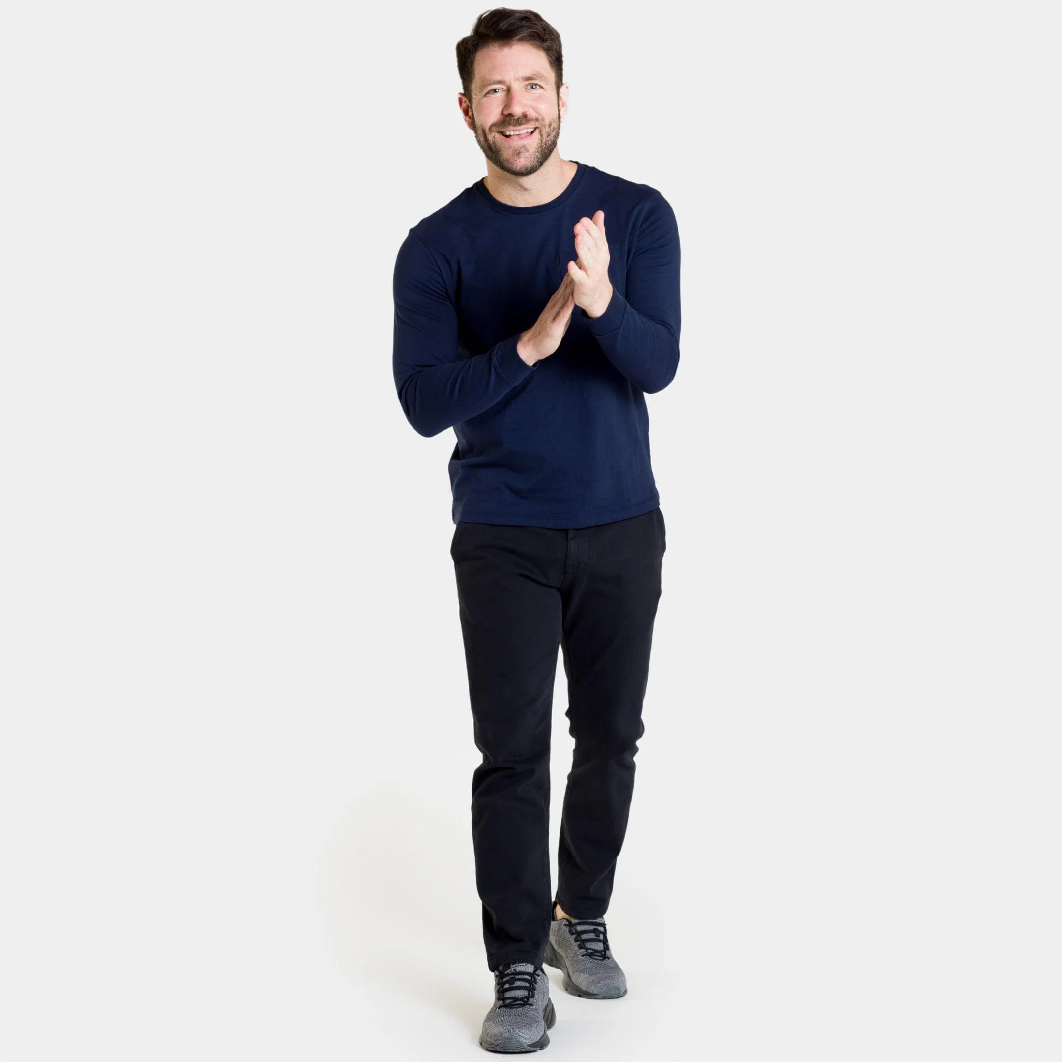 Navy Long Sleeve Pima Cotton Crew Neck Tee - Image 2