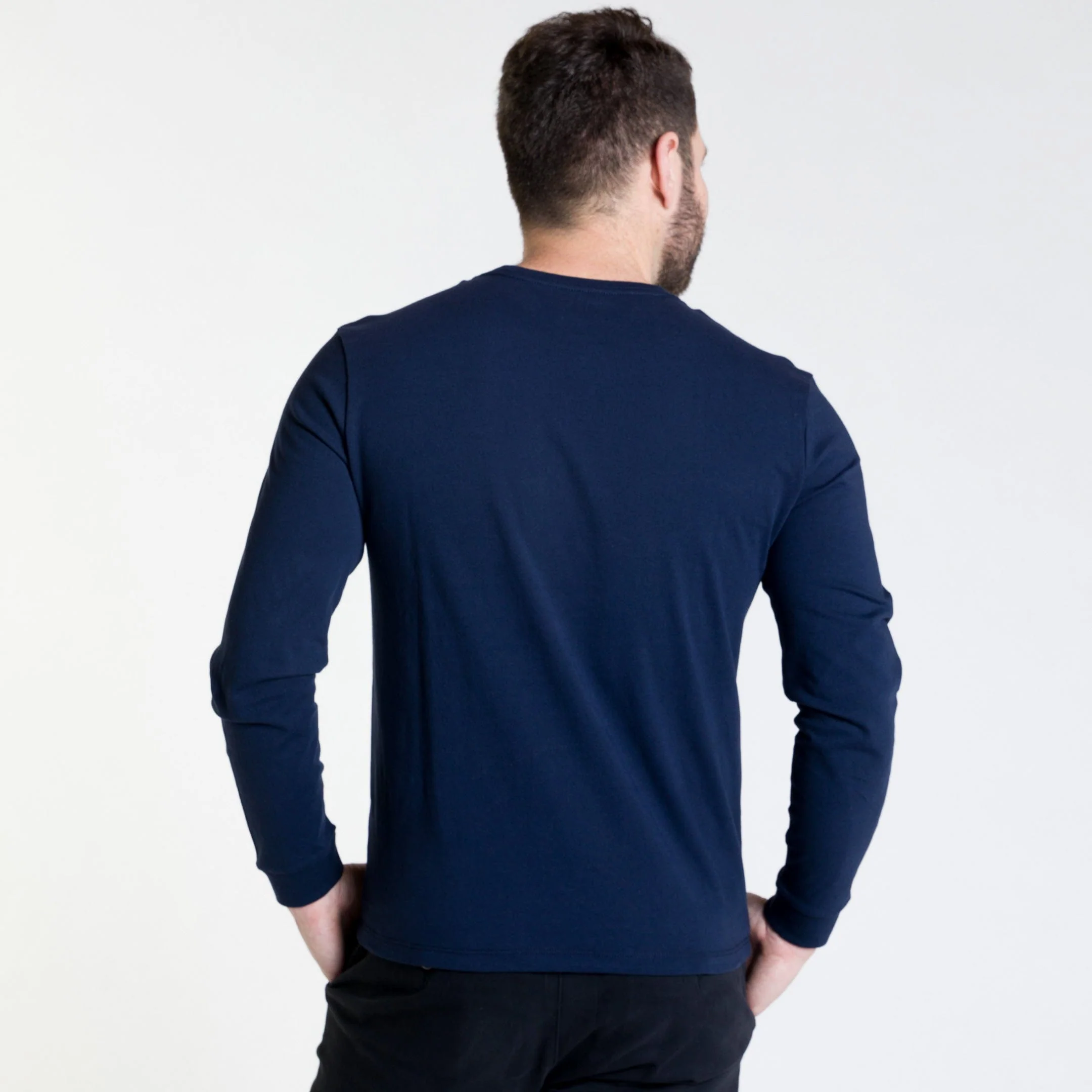 Navy Long Sleeve Pima Cotton Crew Neck Tee - Image 3
