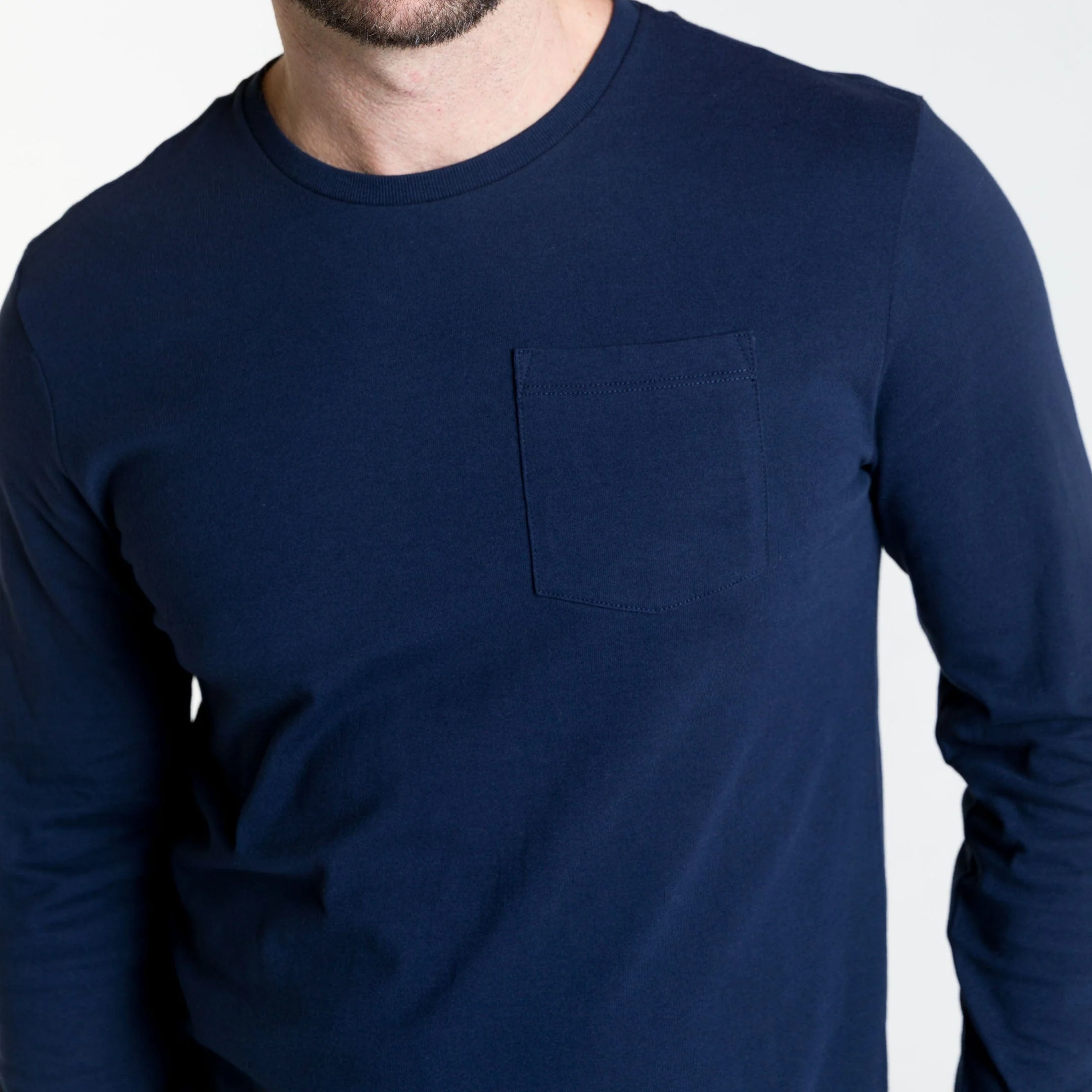 Navy Long Sleeve Pima Cotton Crew Neck Tee - Image 4